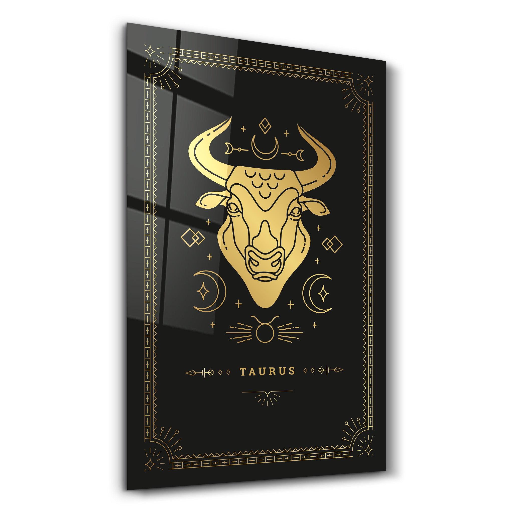 TAURUS | Black Zodiac Collection Glass Wall Art - Artdesigna