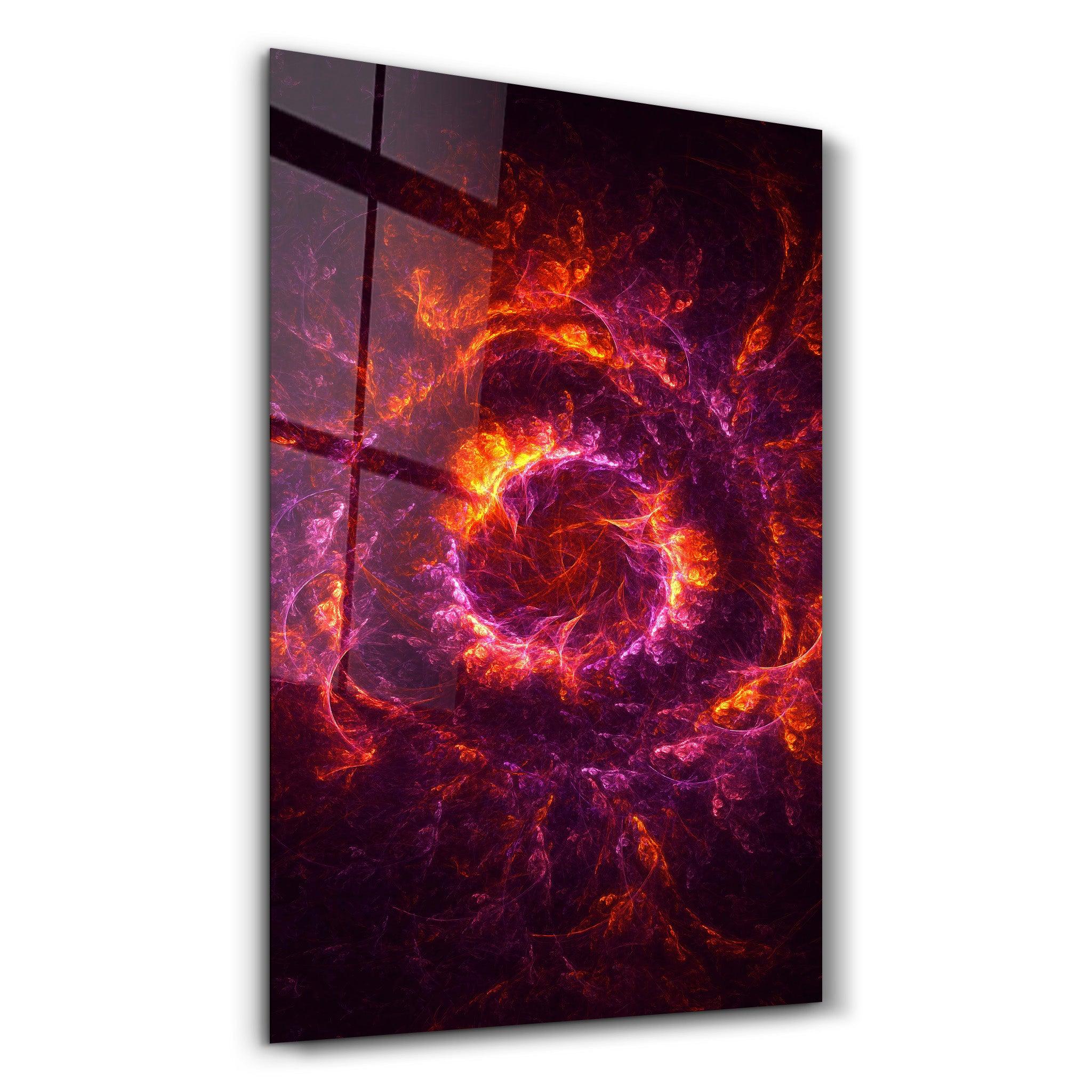 Purple & Red Flames | Glass Wall Art - Artdesigna