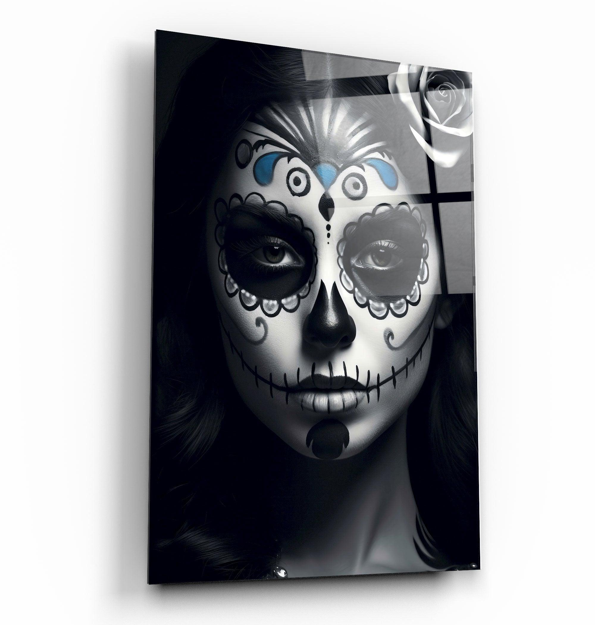 Sugar Skull Make Up | Designers Collection Glass Wall Art - Artdesigna