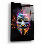 Salvador Mask with Neon Smokes | Designers Collection Glass Wall Art - Artdesigna