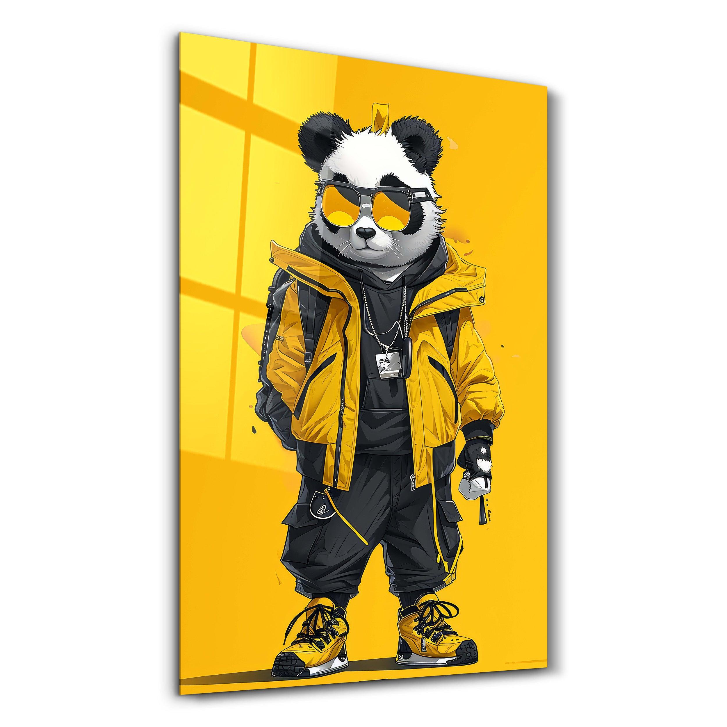 Stylish Panda - Glass Wall Art - Artdesigna