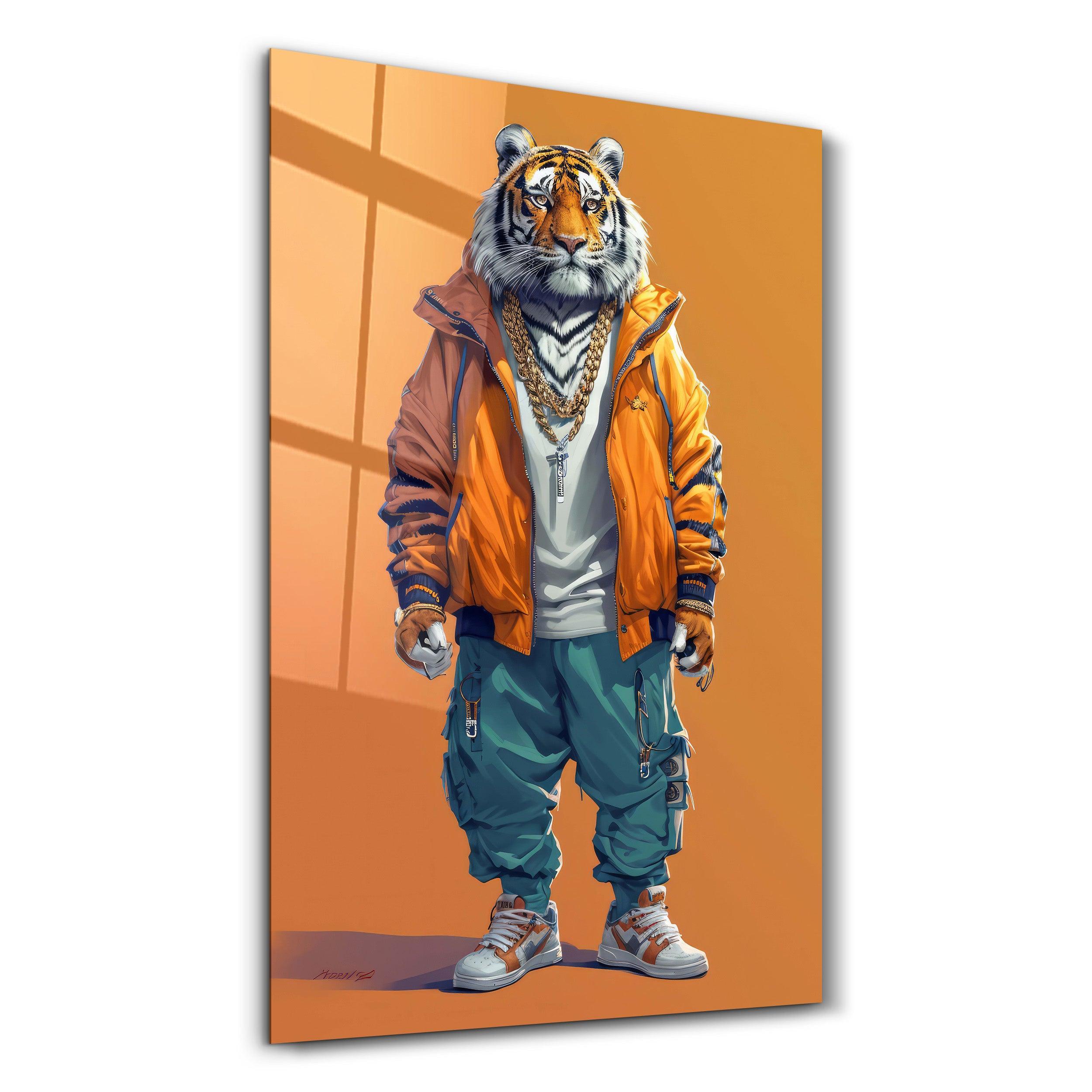 Stylish Tiger - Glass Wall Art - Artdesigna