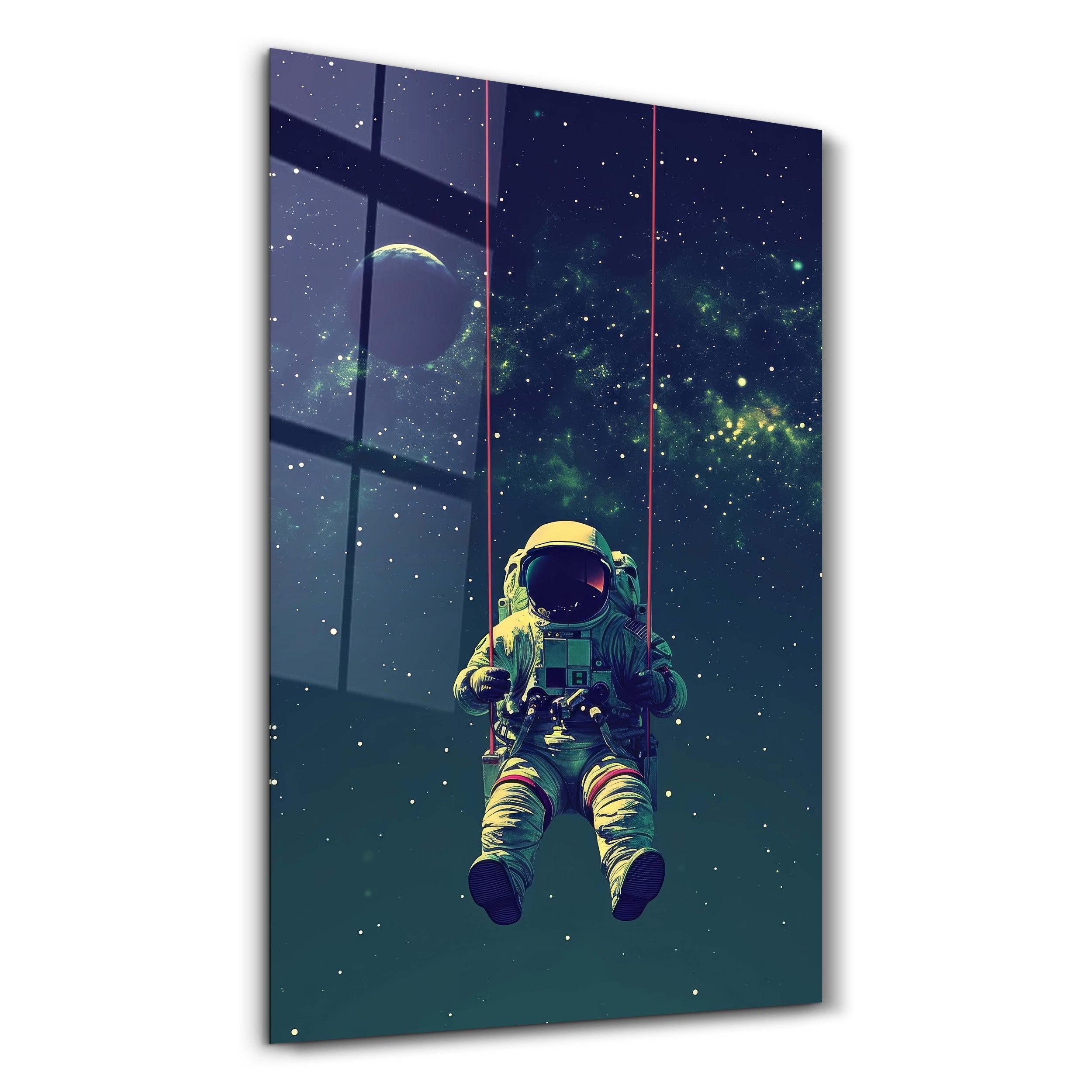 Astronaut on Swing - Designers Collection Glass Wall Art - Artdesigna