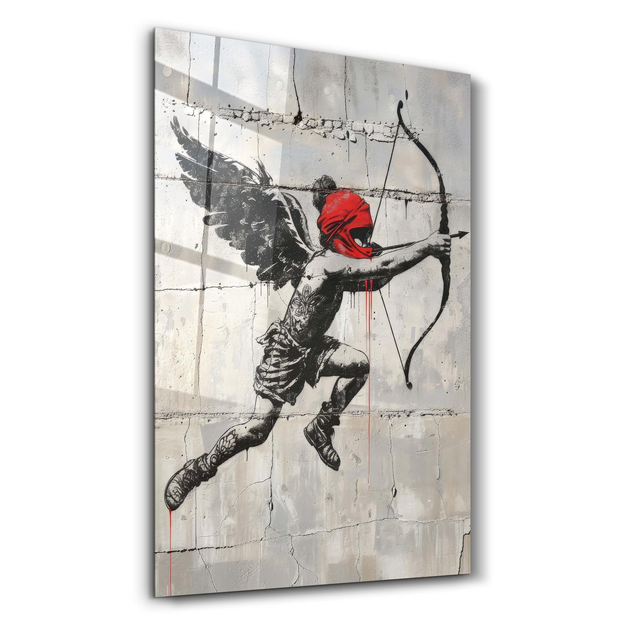 Cupid&Love Banksy Style | Designers Collection Glass Wall Art - Artdesigna