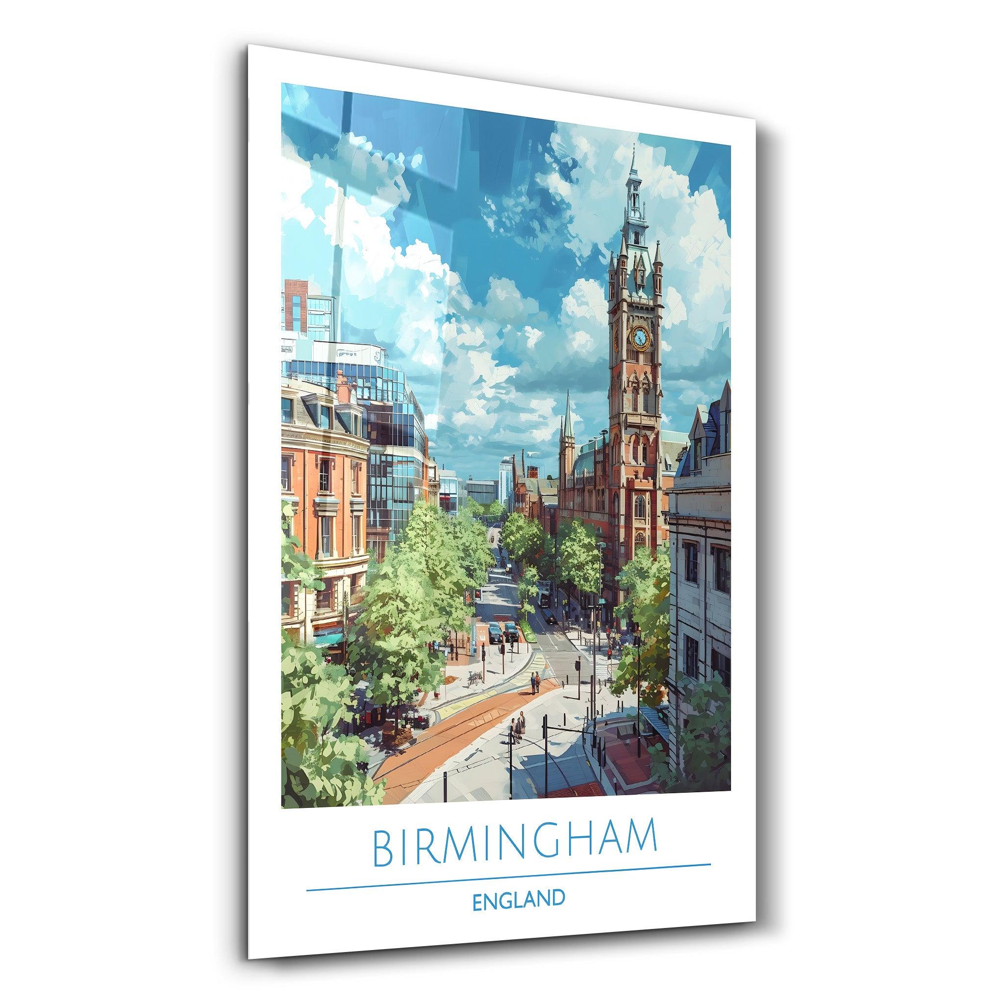 Birmingham England-Travel Posters | Glass Wall Art - Artdesigna