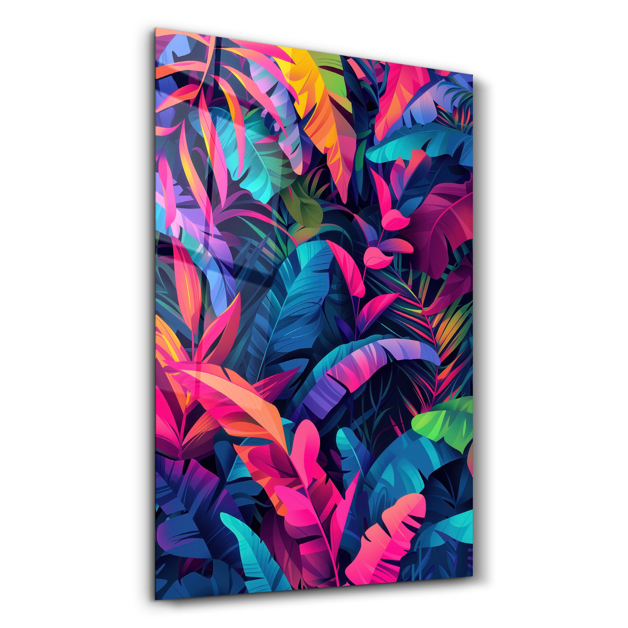 Colorful Tropical Leaves - Glass Wall Art - Artdesigna