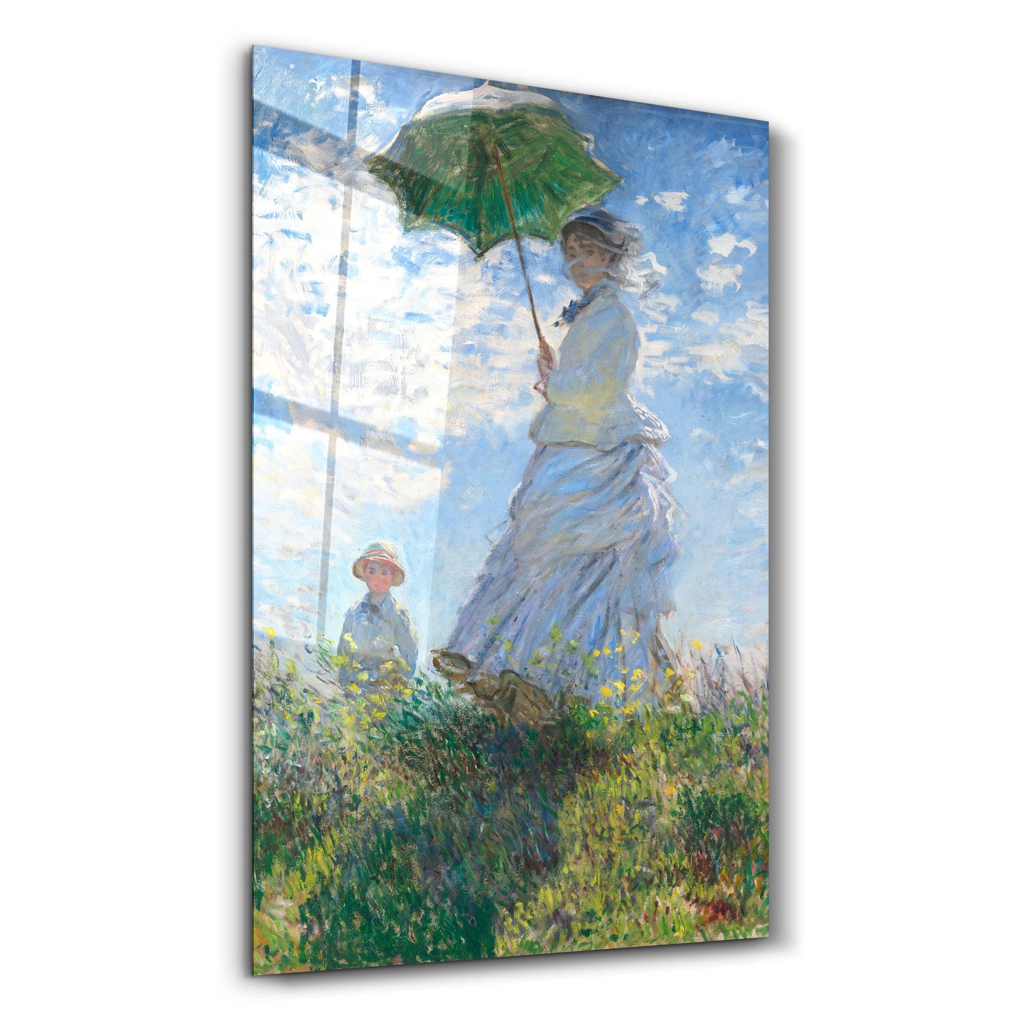 Woman with a Parasol, Madame Monet and Her Son (1875) by Claude Monet | Glass Wall Art - Artdesigna