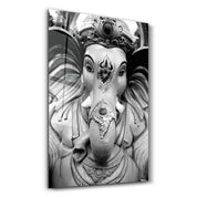 Lord Ganesh B&W Sculpture | Glass Wall Art - Artdesigna