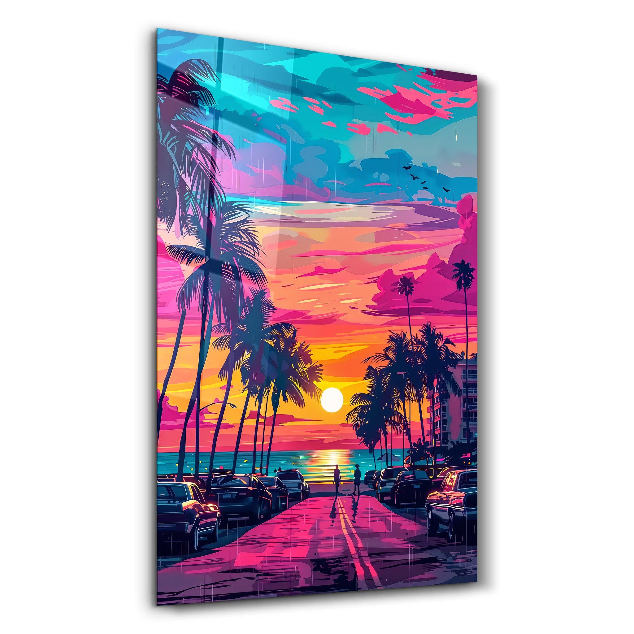 MiaMi Sunset | Designers Collection Glass Wall Art - Artdesigna