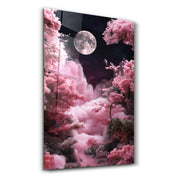 Moon is Rising over Pink Clouds | Glass Wall Art