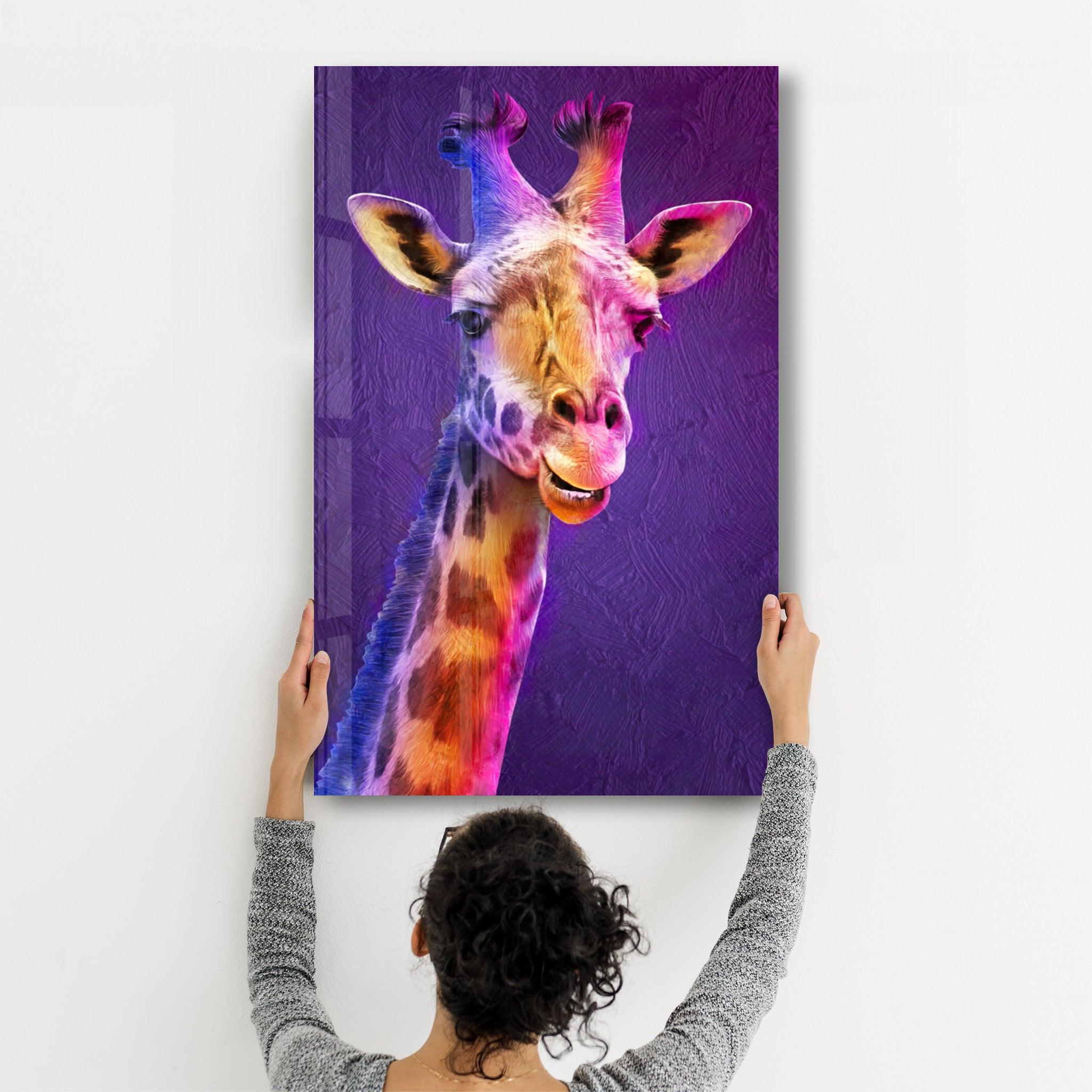 Purple Giraffe | Glass Wall Art - Artdesigna