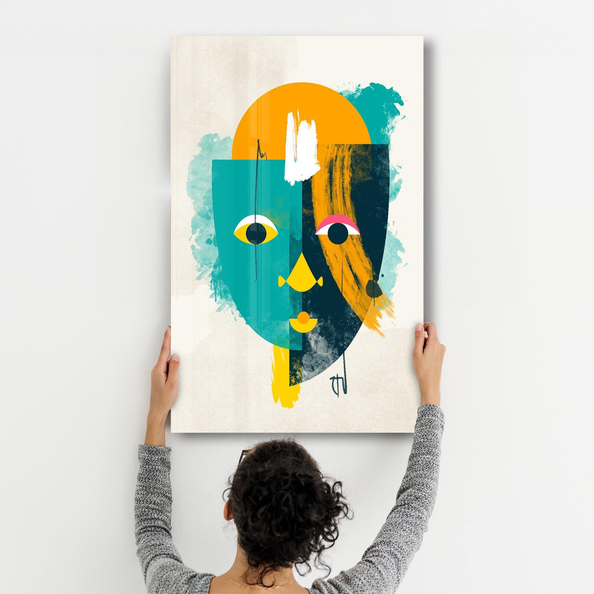 Abstract Colorful Face V3 | Glass Wall Art - Artdesigna