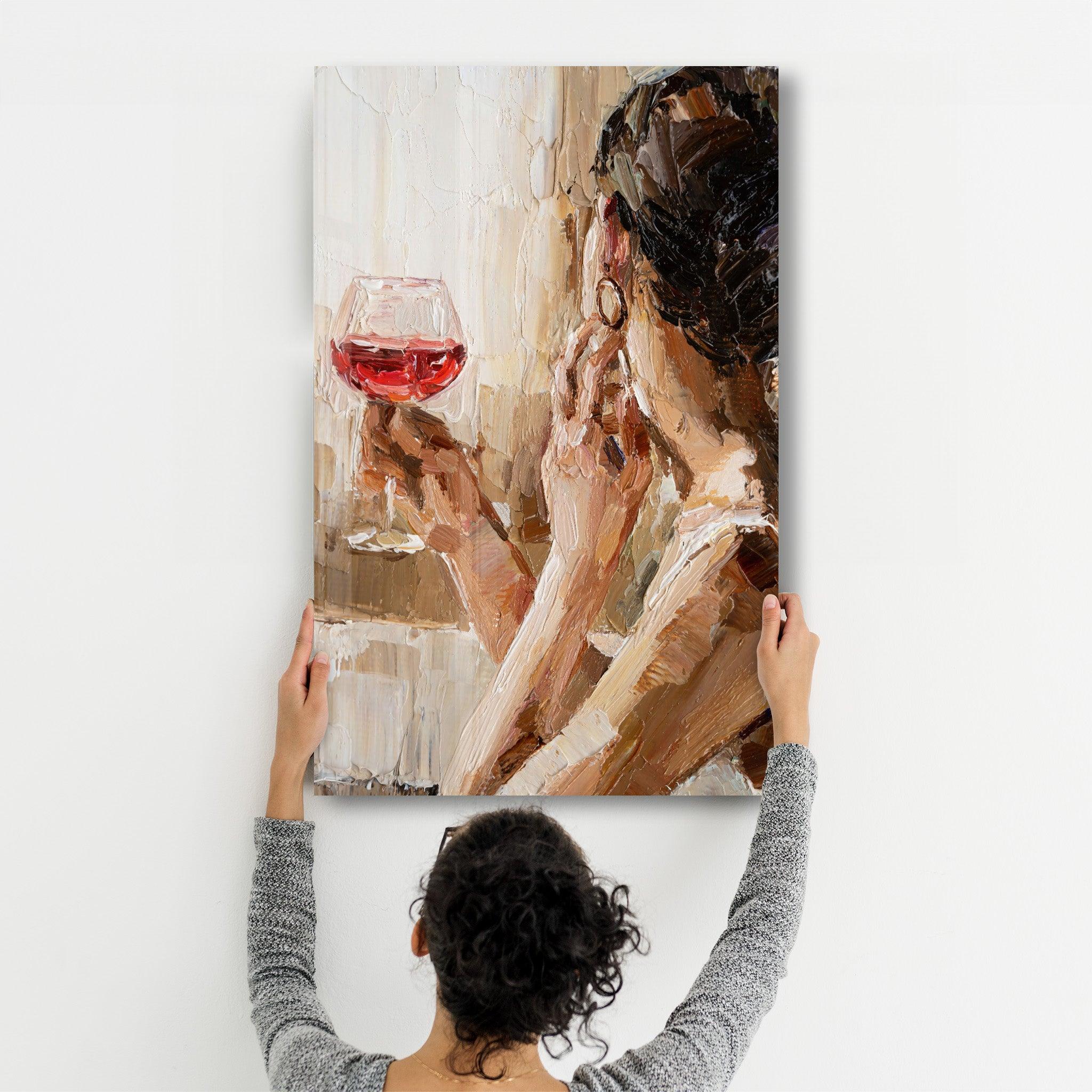 Abstract Woman Potrait With Wine | GLASS WALL ART - Artdesigna