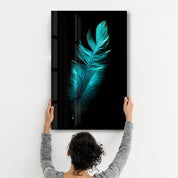 Green Feather | Glass Wall Art - Artdesigna