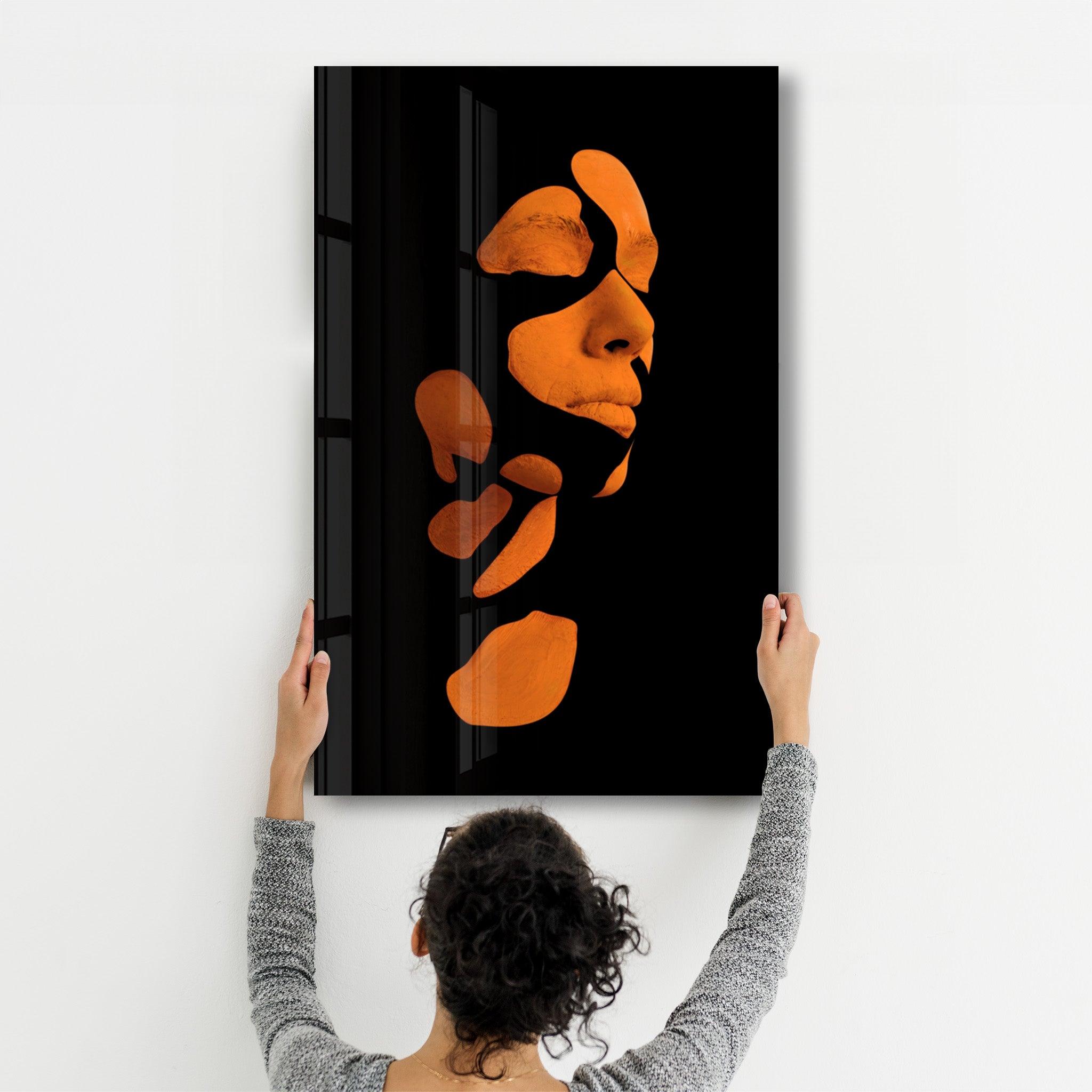 Mysterious Orange Face | Glass Wall Art - Artdesigna