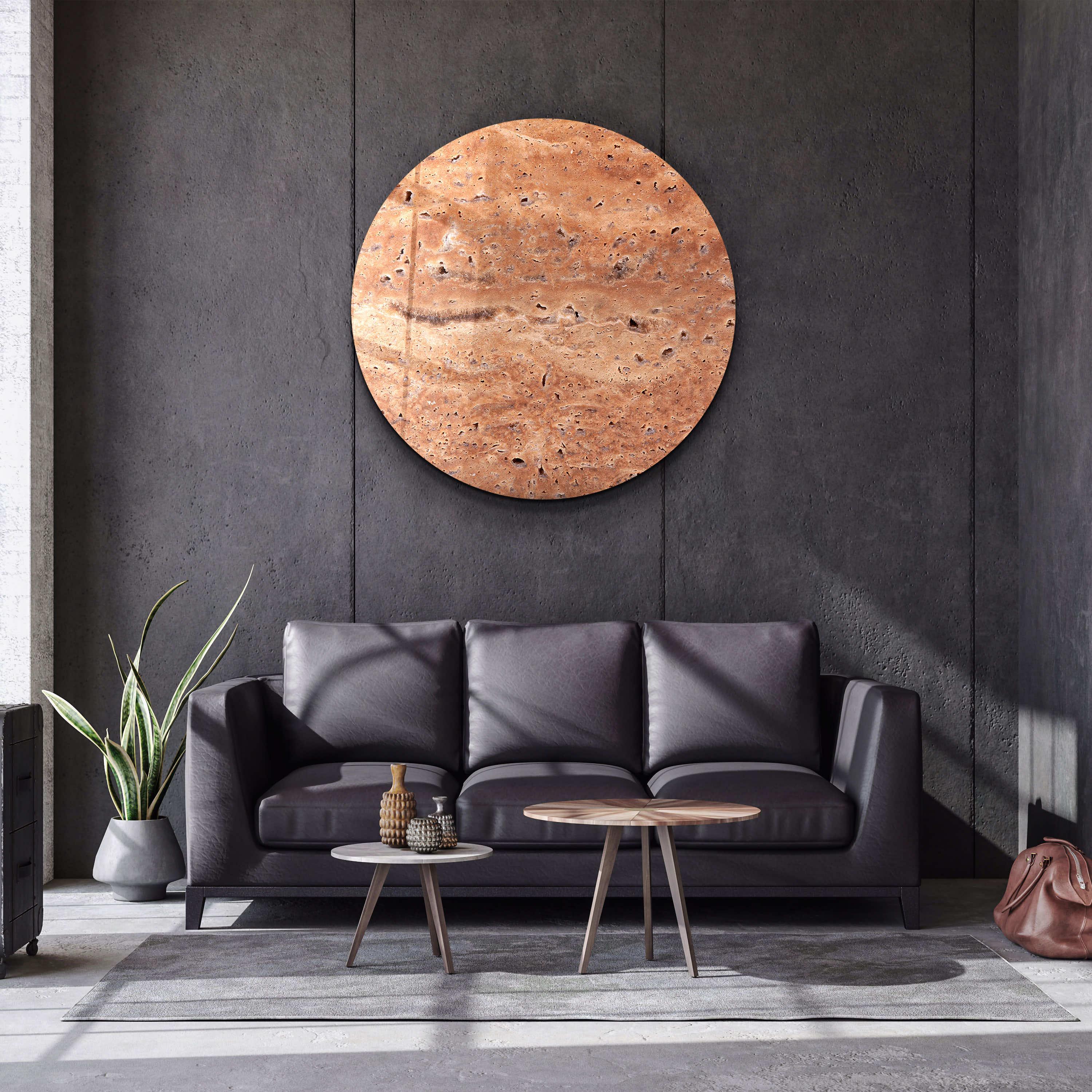 ・"Travertine - Moon - Original"・Rounded Glass Wall Art - ArtDesigna Glass Printing Wall Art