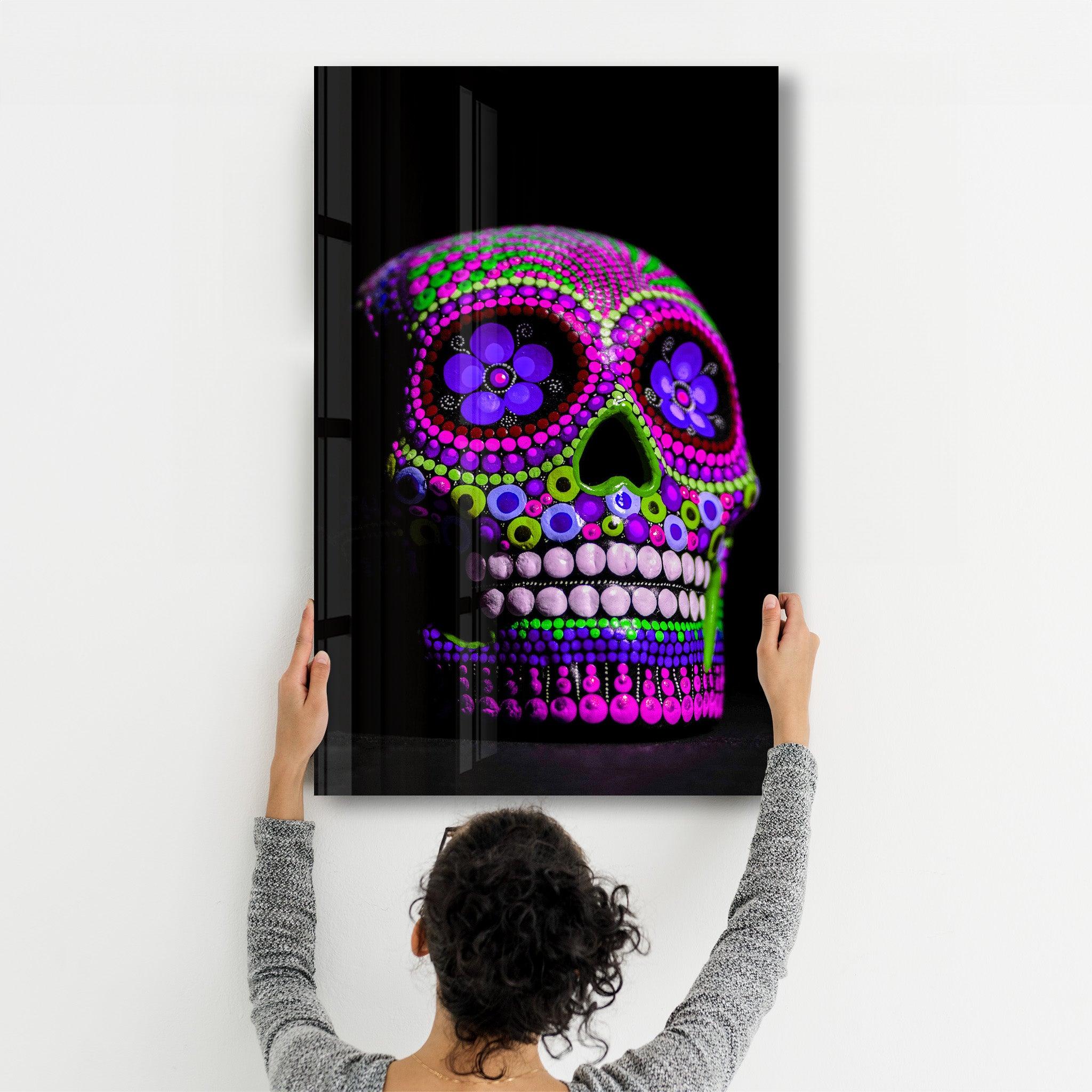 Sugar Skull -Mexican Skull V1 | Designers Collection Glass Wall Art - Artdesigna