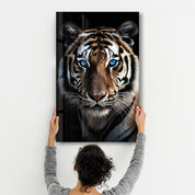 Blue Eyes - Tiger | Designers Collection Glass Wall Art - Artdesigna