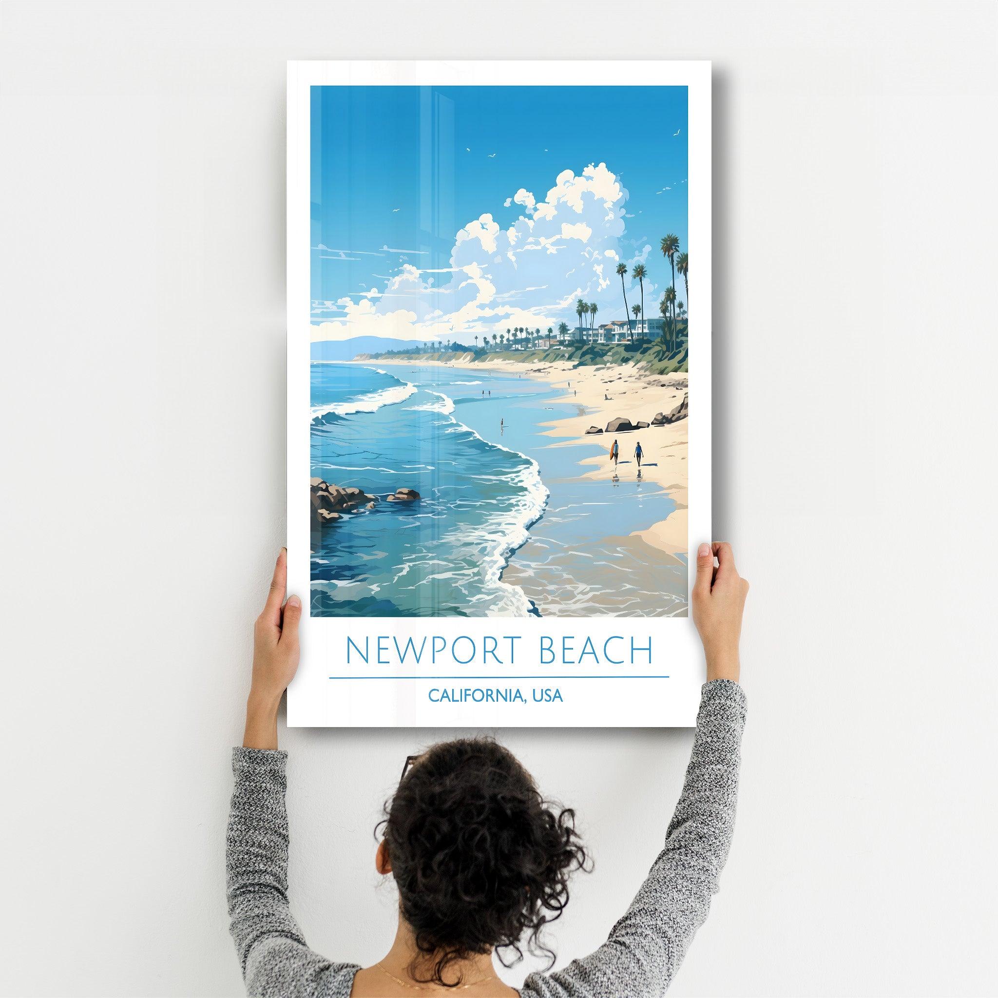 New Port Beach California-Travel Posters | Glass Wall Art - Artdesigna