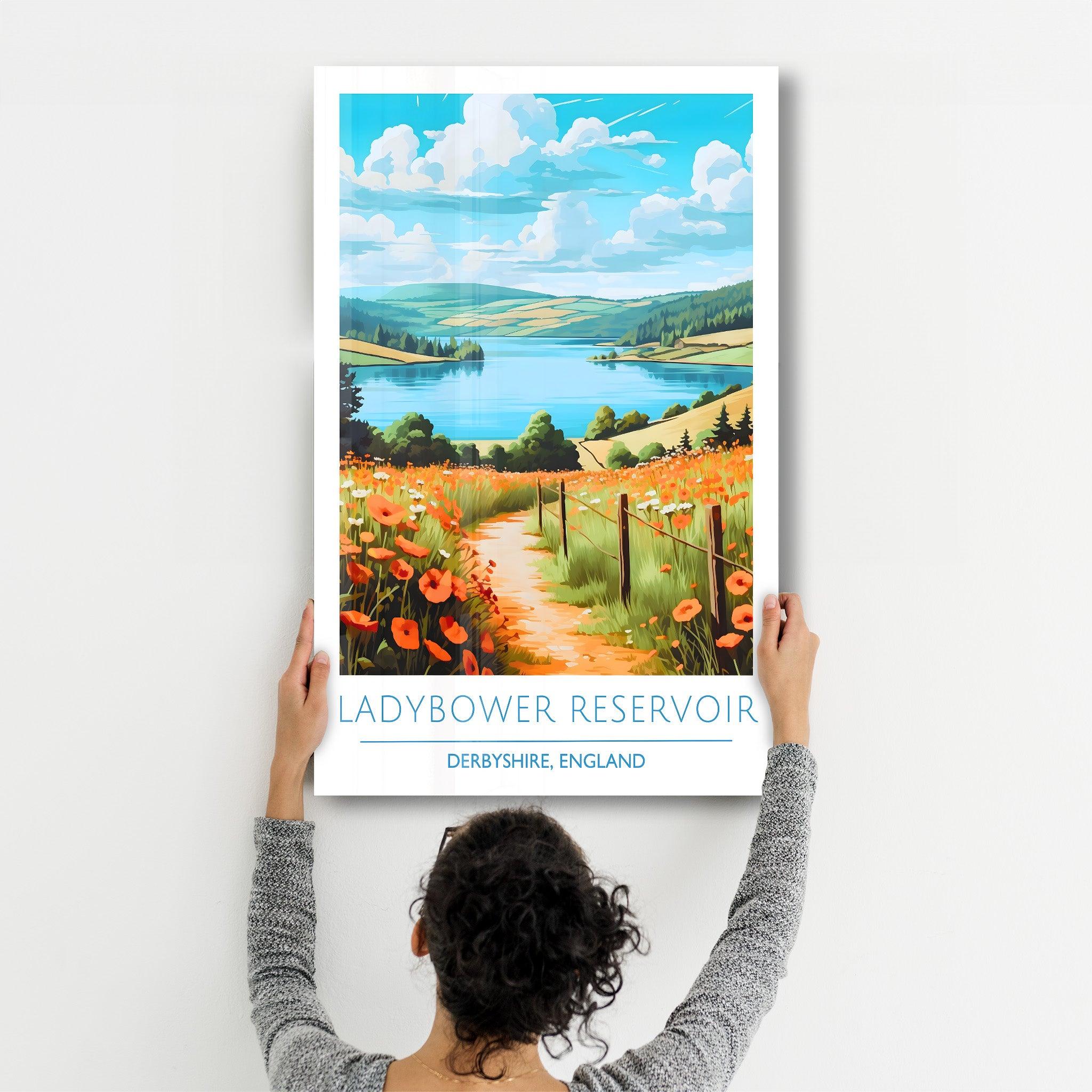 Ladybower Reservoir-Derbyshire England-Travel Posters | Glass Wall Art - Artdesigna