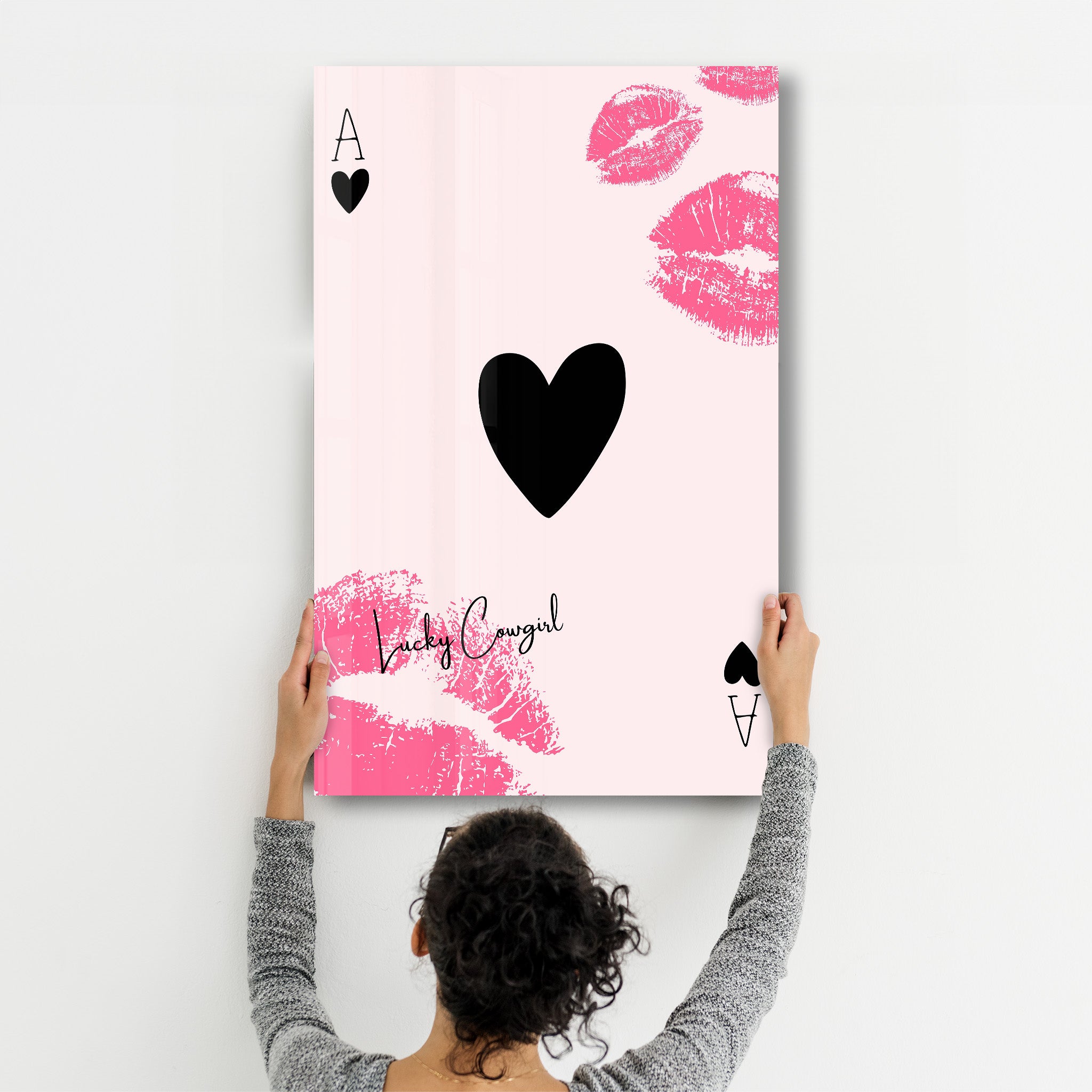 Lucky Cowgirl and Ace of Spades - Glass Wall Art - Artdesigna