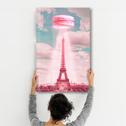 Pink Macarons and Eiffel Tower - Glass Wall Art - Artdesigna