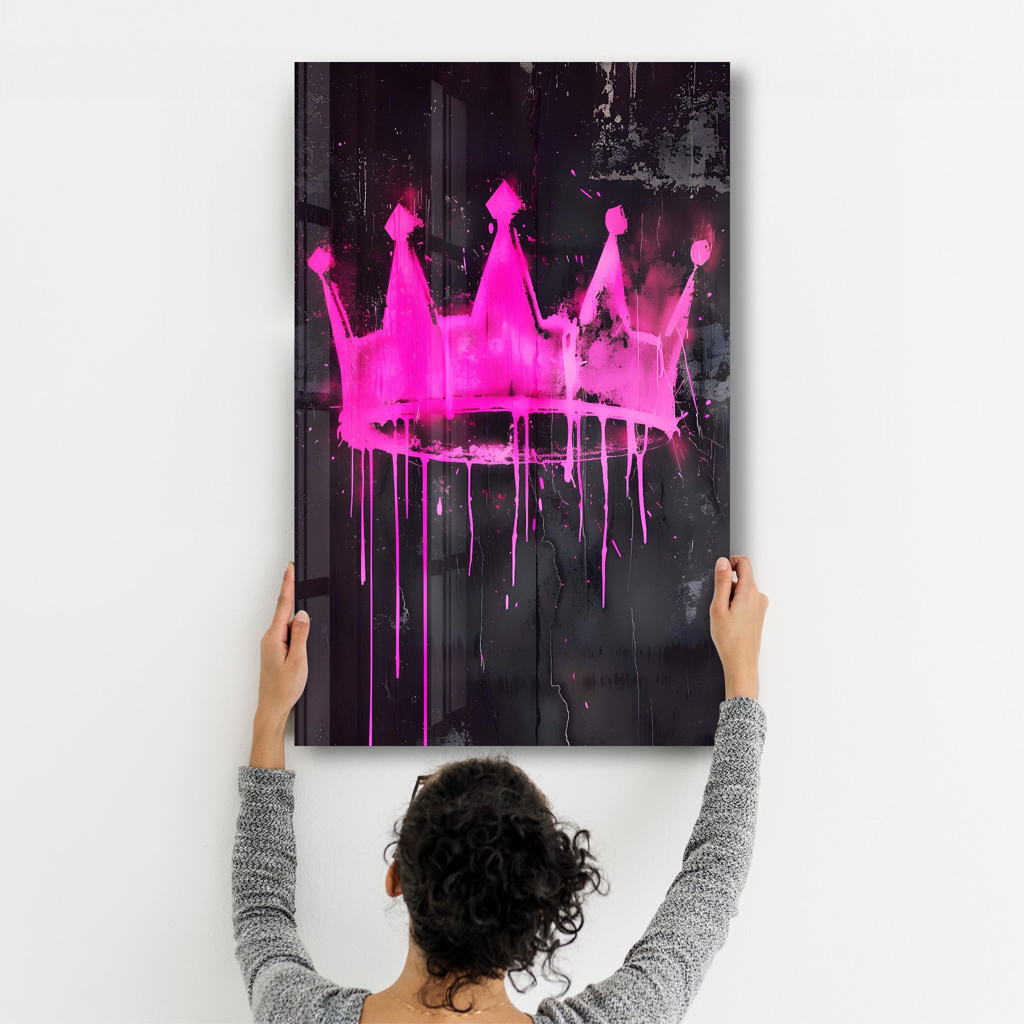 Pink Crown - Glass Wall Art - Artdesigna