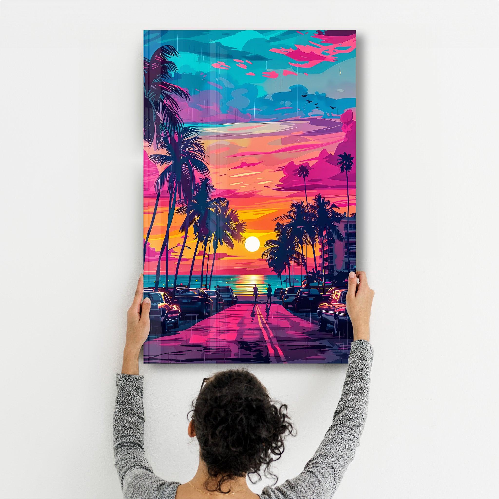 MiaMi Sunset | Designers Collection Glass Wall Art - Artdesigna