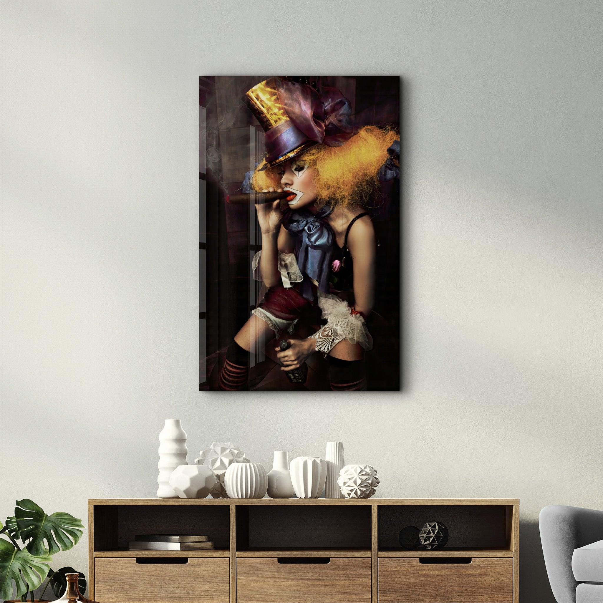 Yellow Hat Woman | Glass Wall Art - Artdesigna