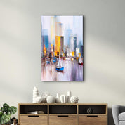 Abstract Boats and Buildings | Glass Wall Art - Artdesigna