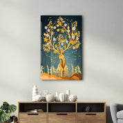 Abstract Deer & Flowers | Glass Wall Art - Artdesigna