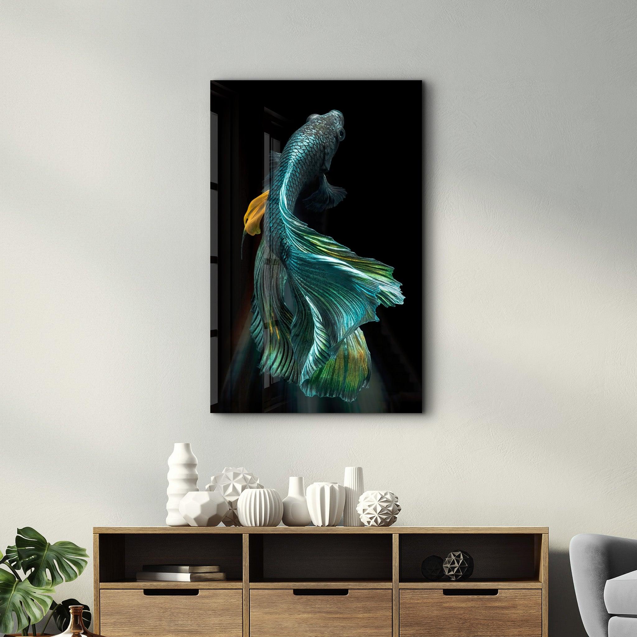 Blue Fish | Glass Wall Art - Artdesigna