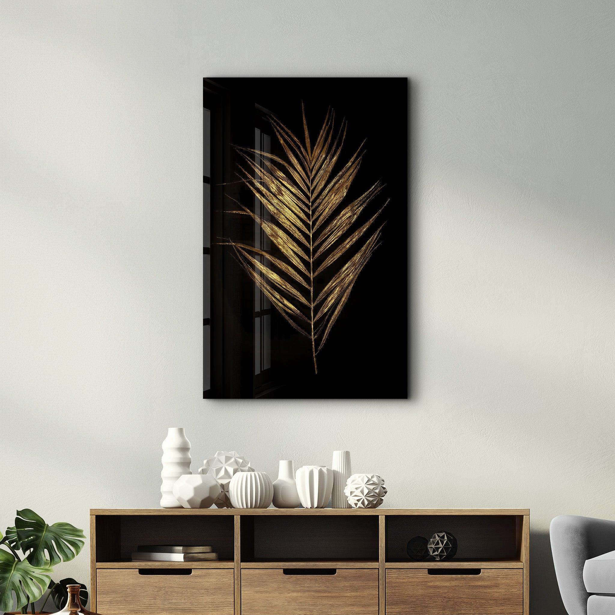 Golden Leaves | Glass Wall Art - Artdesigna