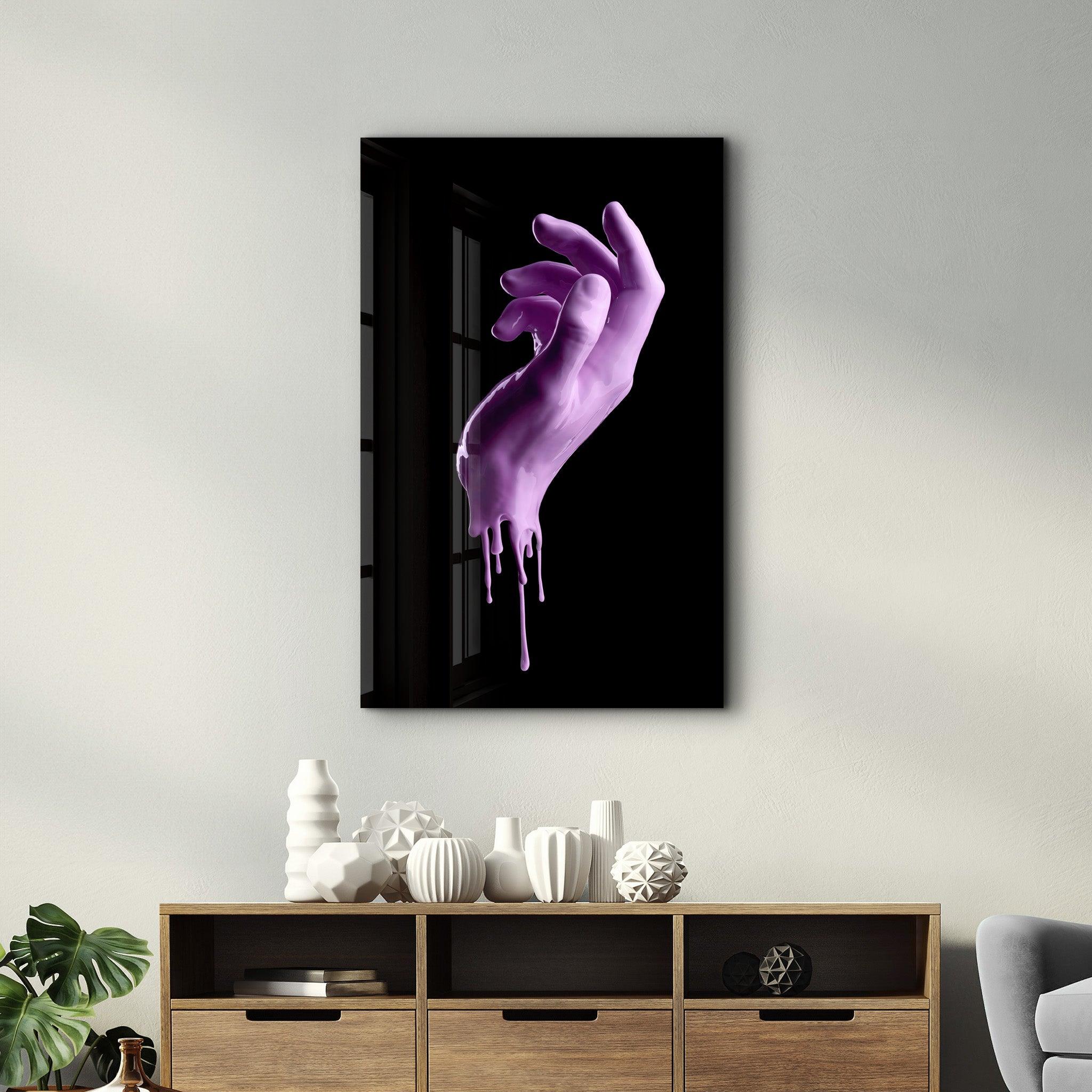 Pink Hand | Glass Wall Art - Artdesigna