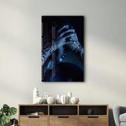 The Woman In Dark Blue | Glass Wall Art - Artdesigna