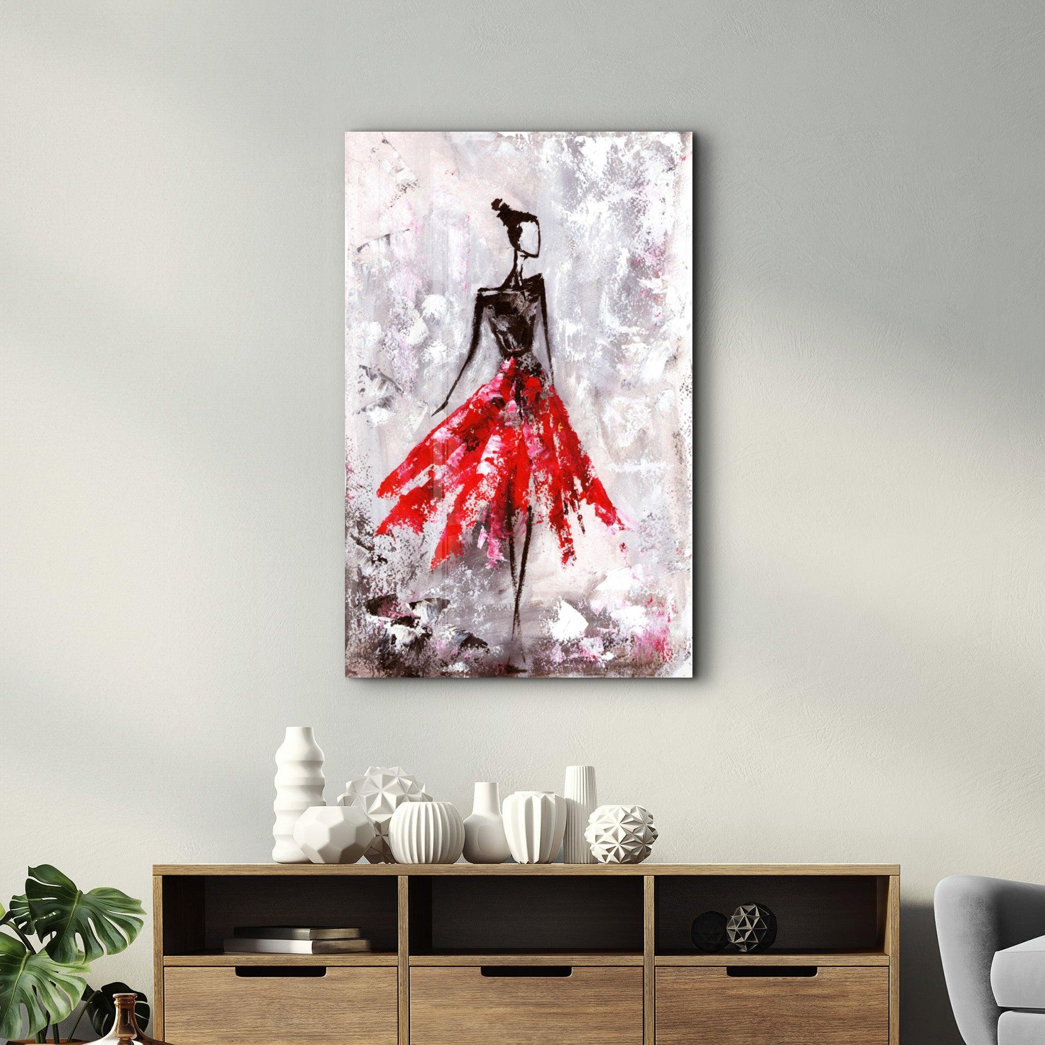 Ballerina (Red) | Glass Wall Art - Artdesigna