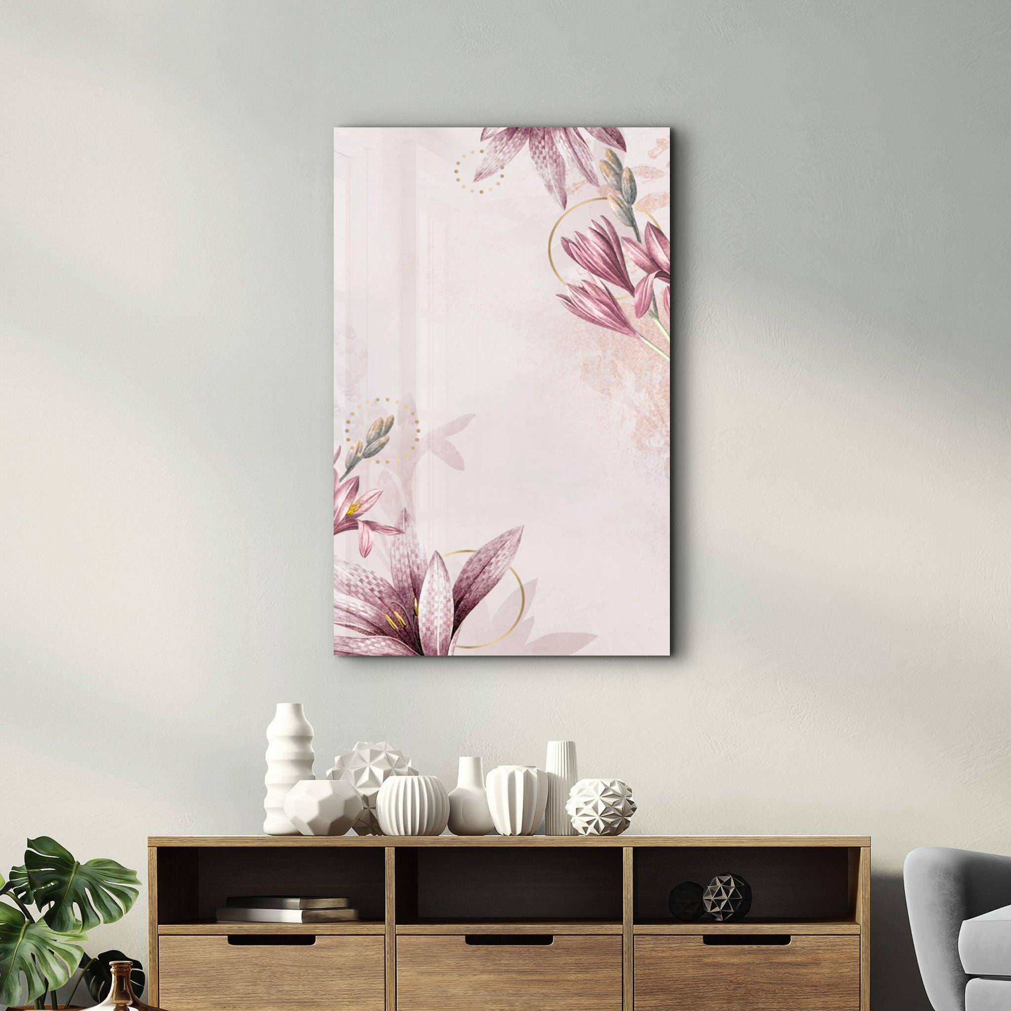 Pink Flower Pattern | Glass Wall Art - Artdesigna