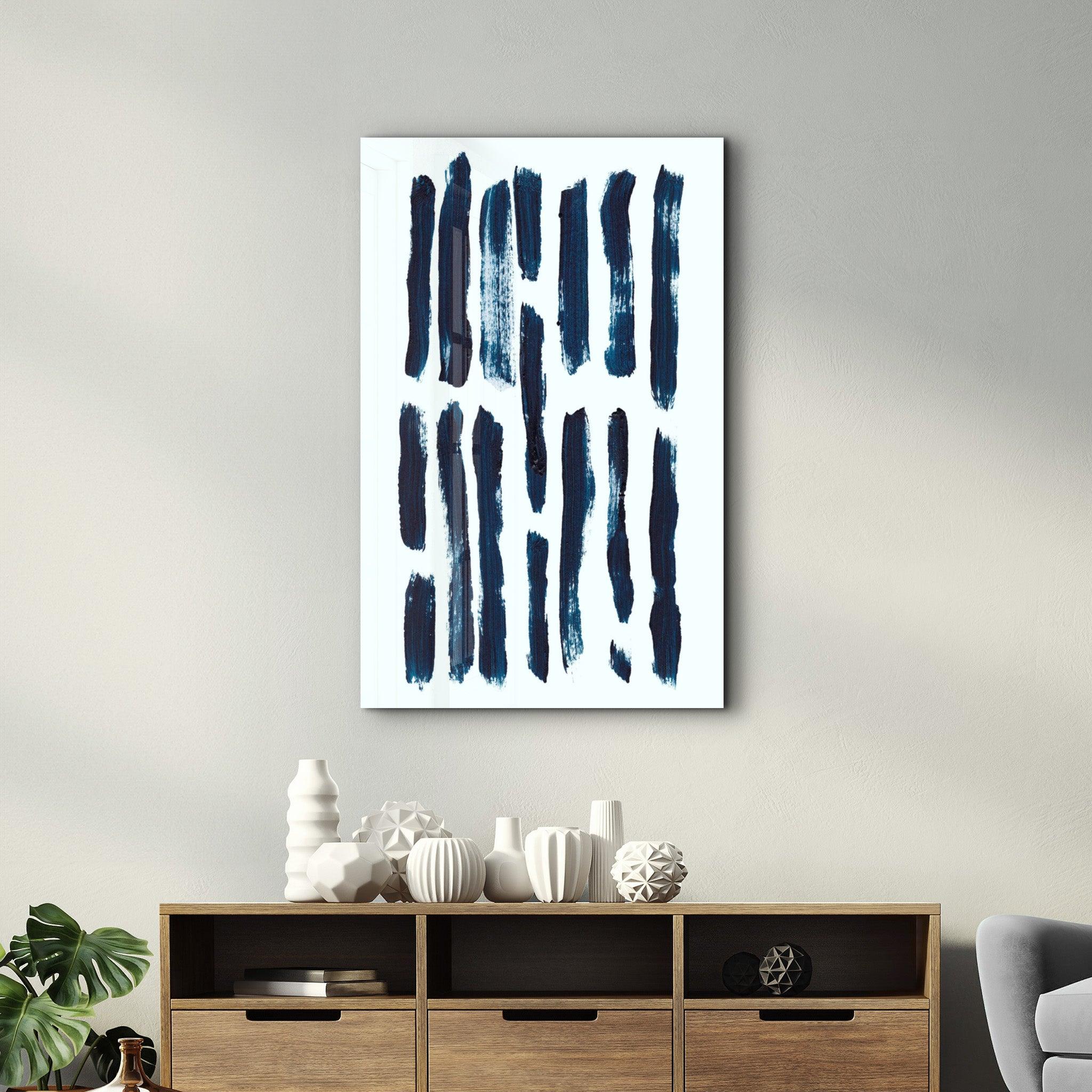 Blue Brush Marks V2 | Glass Wall Art - Artdesigna