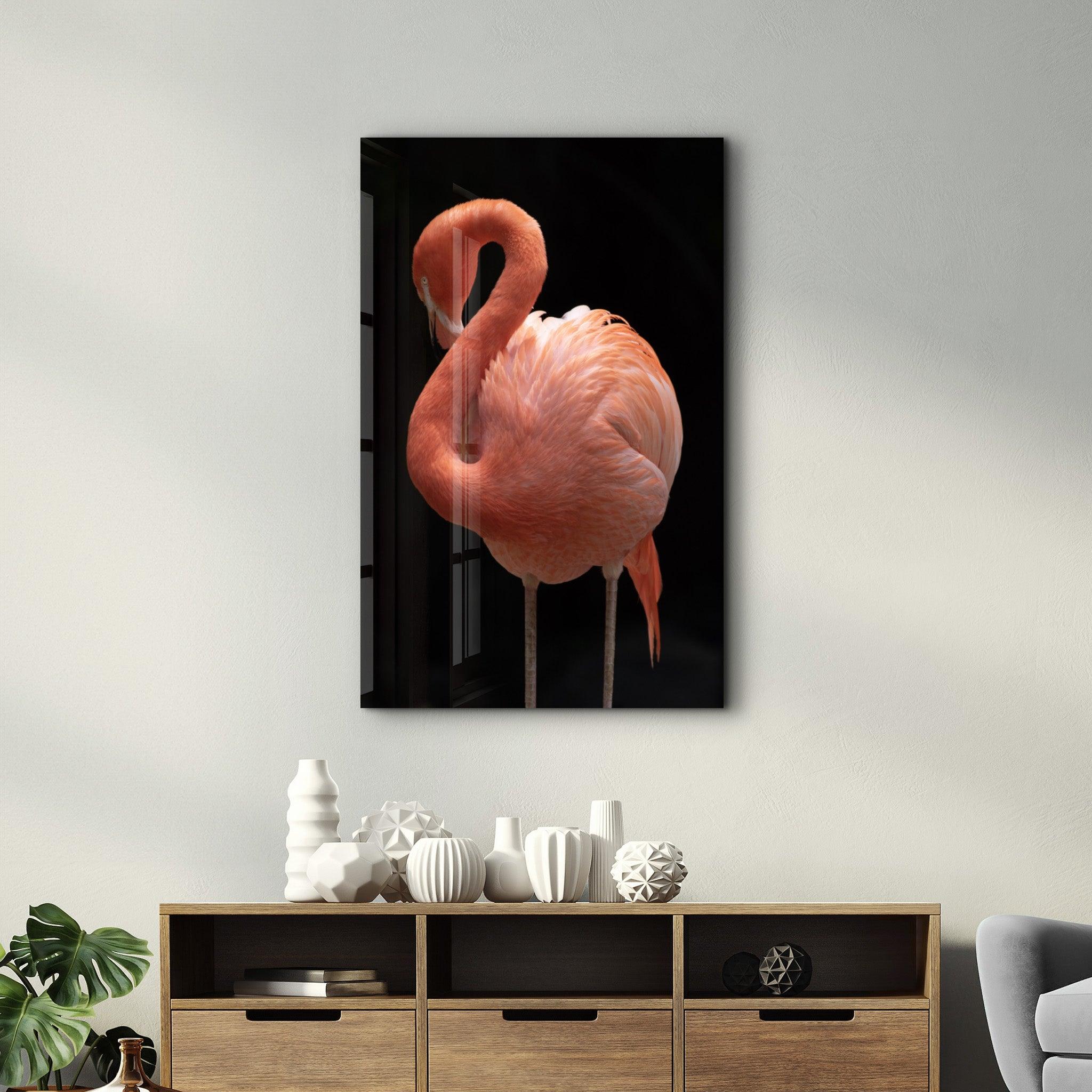 Flamingo V2 | Glass Wall Art - Artdesigna