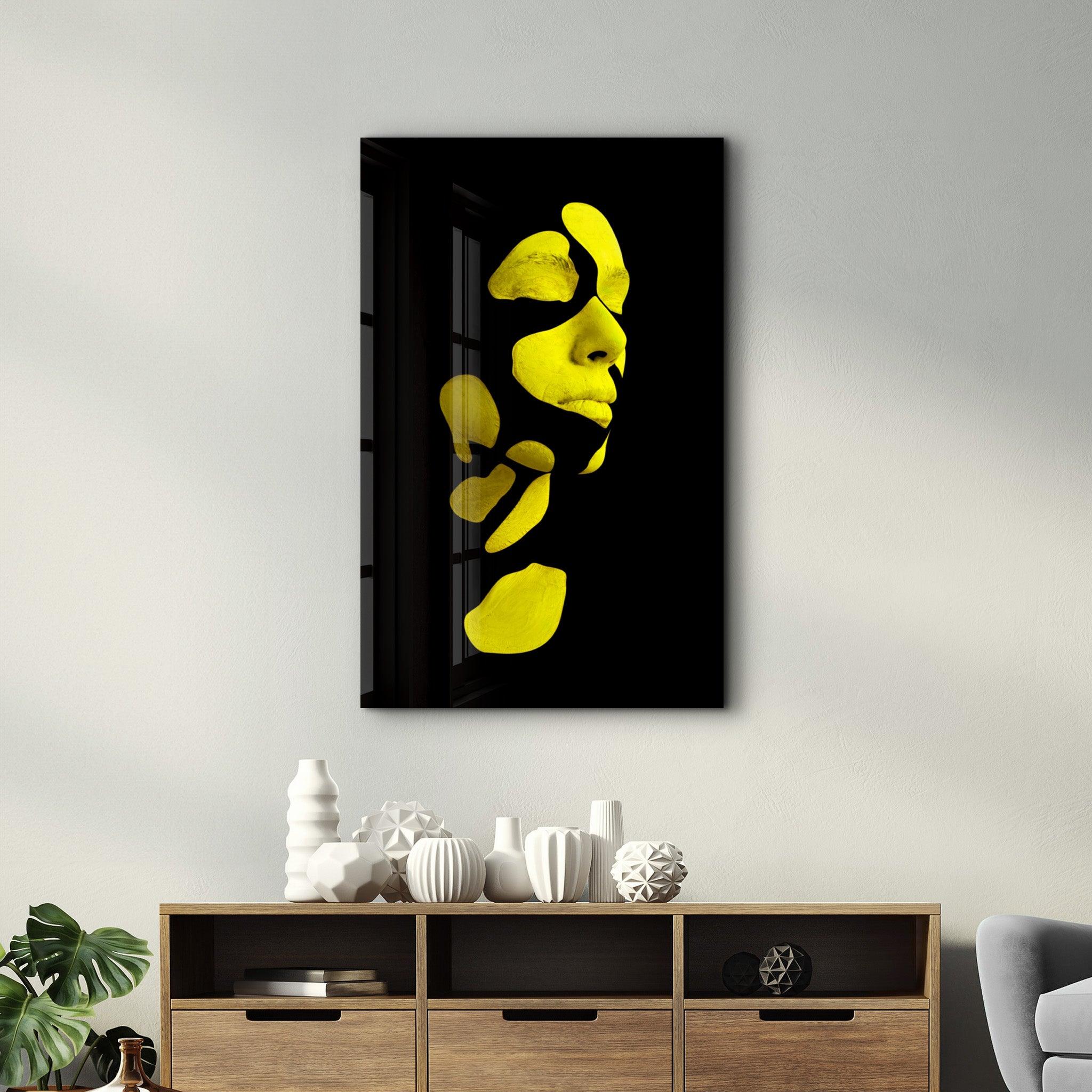 Mysterious Yellow Face | Glass Wall Art - Artdesigna