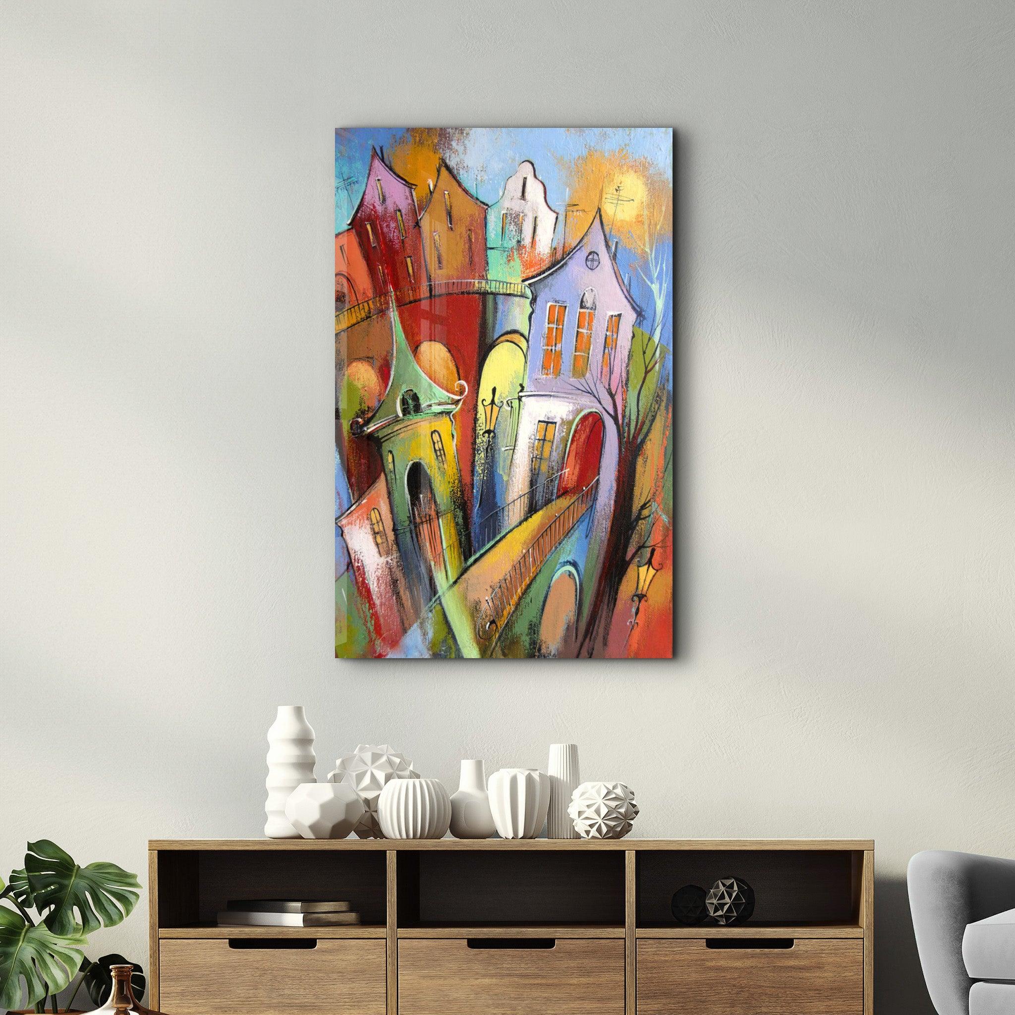 Oil Painting Dream Town | Glass Wall Art - Artdesigna