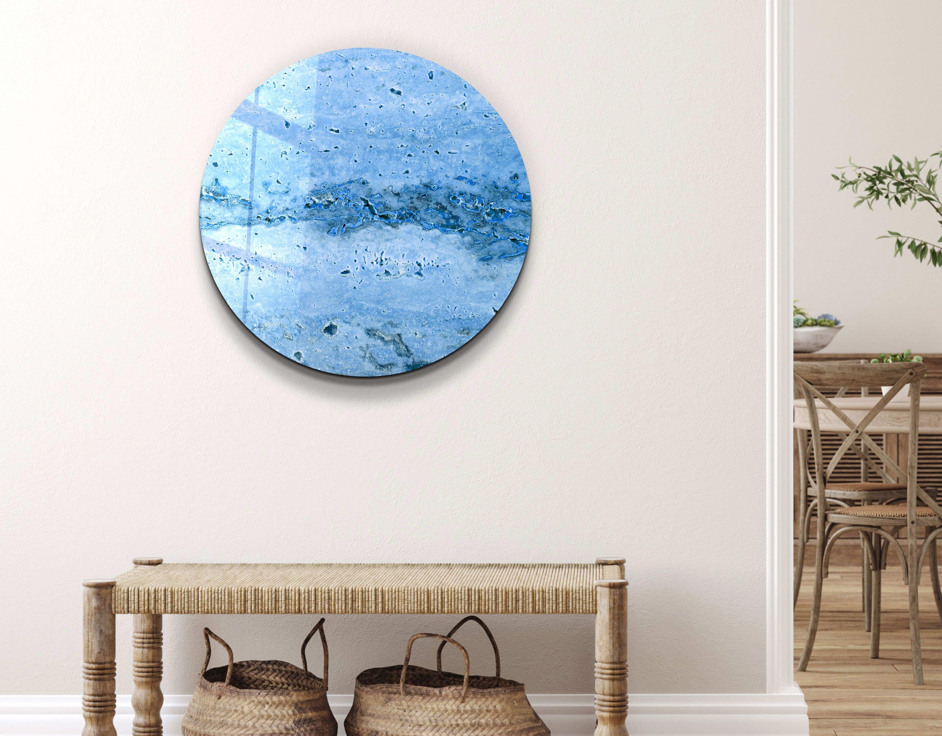 ・"Travertine Stone - Azure"・Rounded Glass Wall Art - ArtDesigna Glass Printing Wall Art