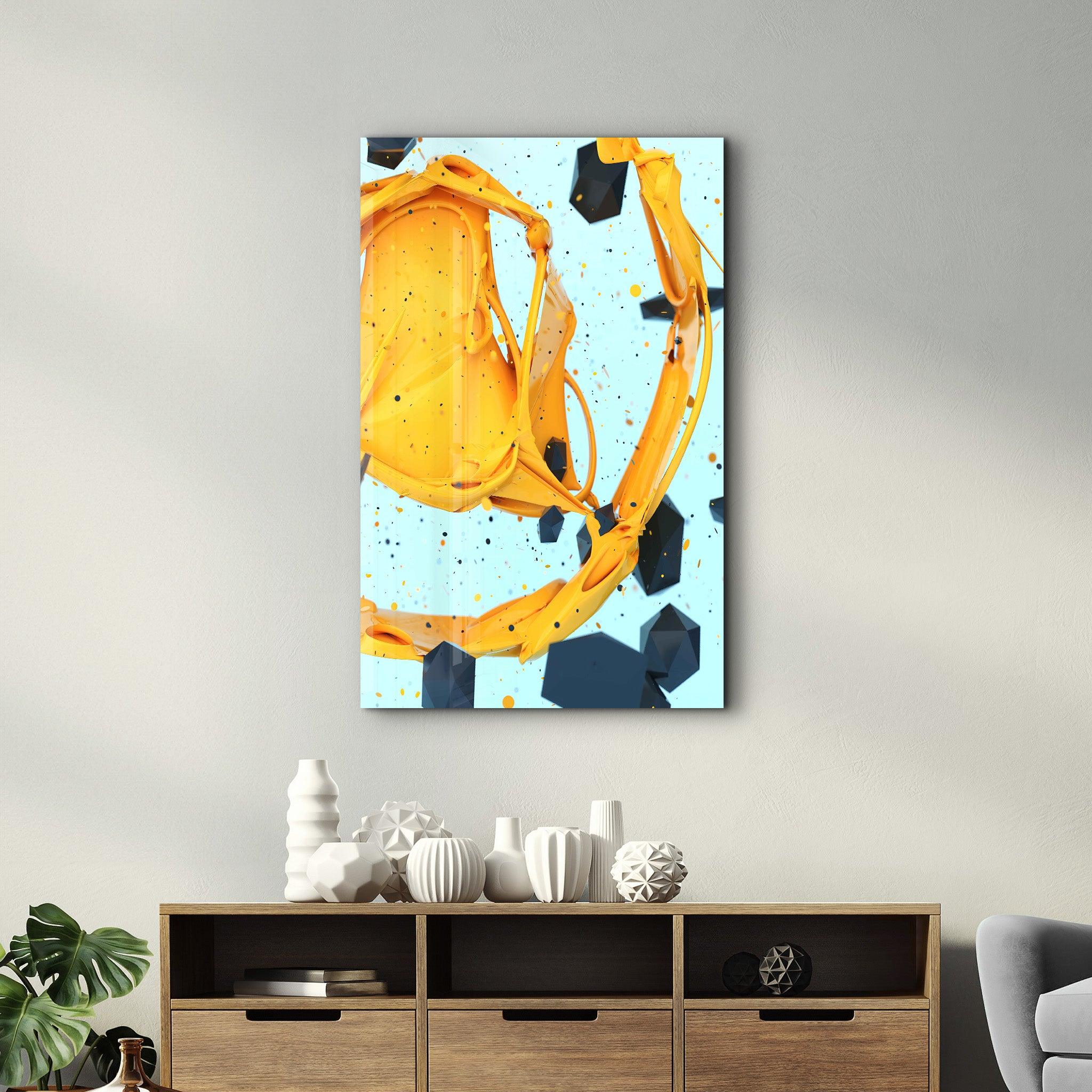 Abstract Yellow and Emerald | Designer's Collection Glass Wall Art - Artdesigna