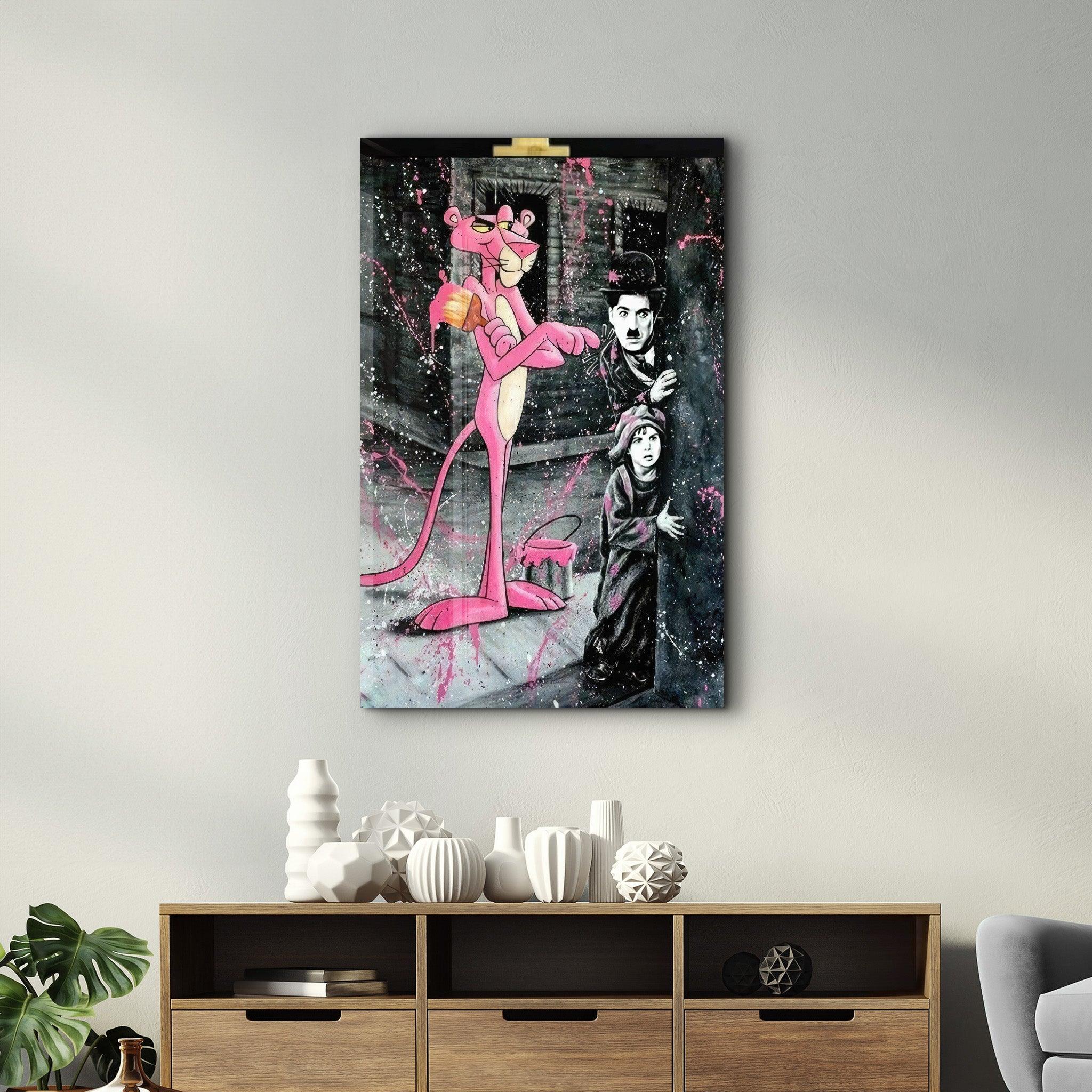 Pink Panther & Charlie | Designer's Collection Glass Wall Art - Artdesigna