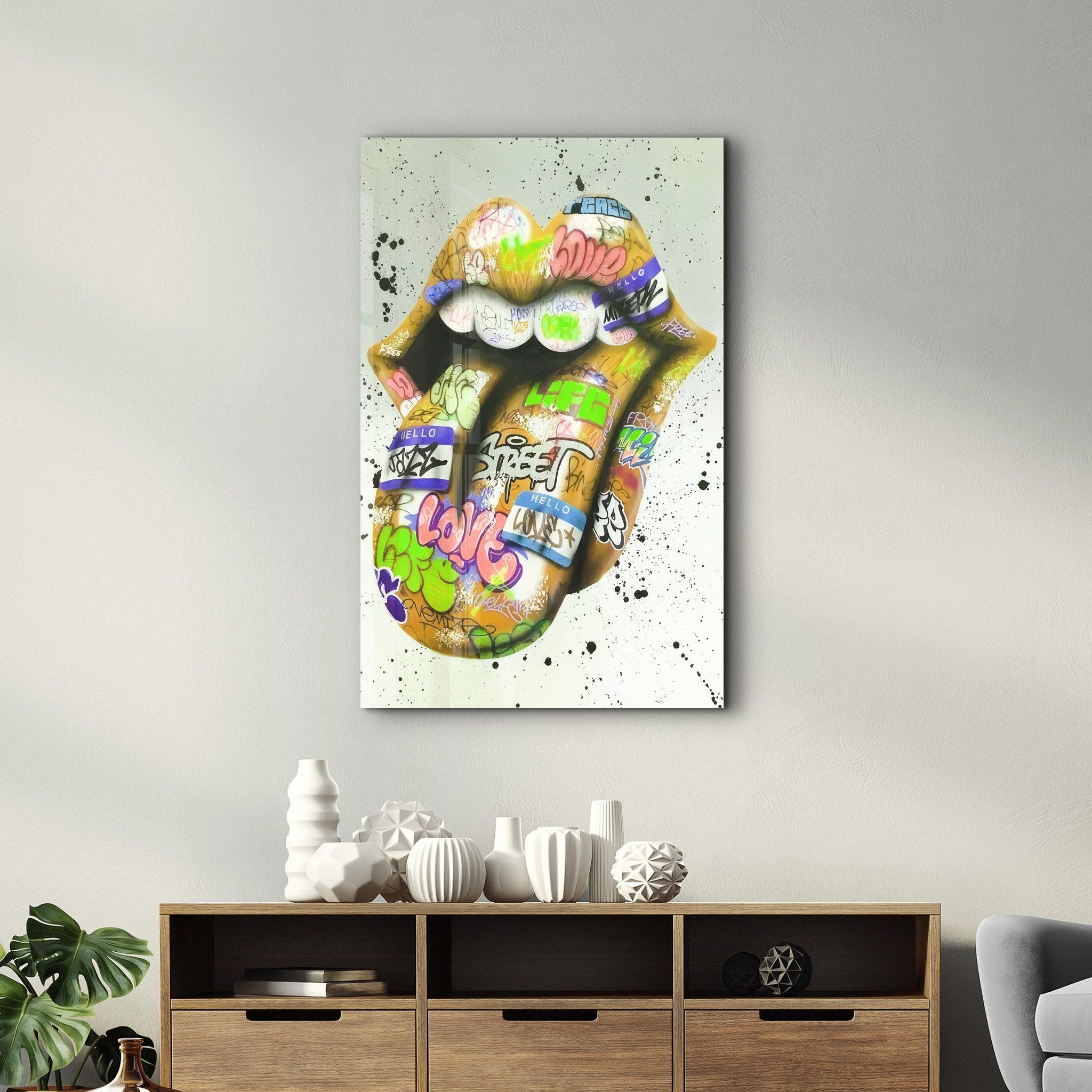 Tongue - Mustard | Designer's Collection Glass Wall Art - Artdesigna