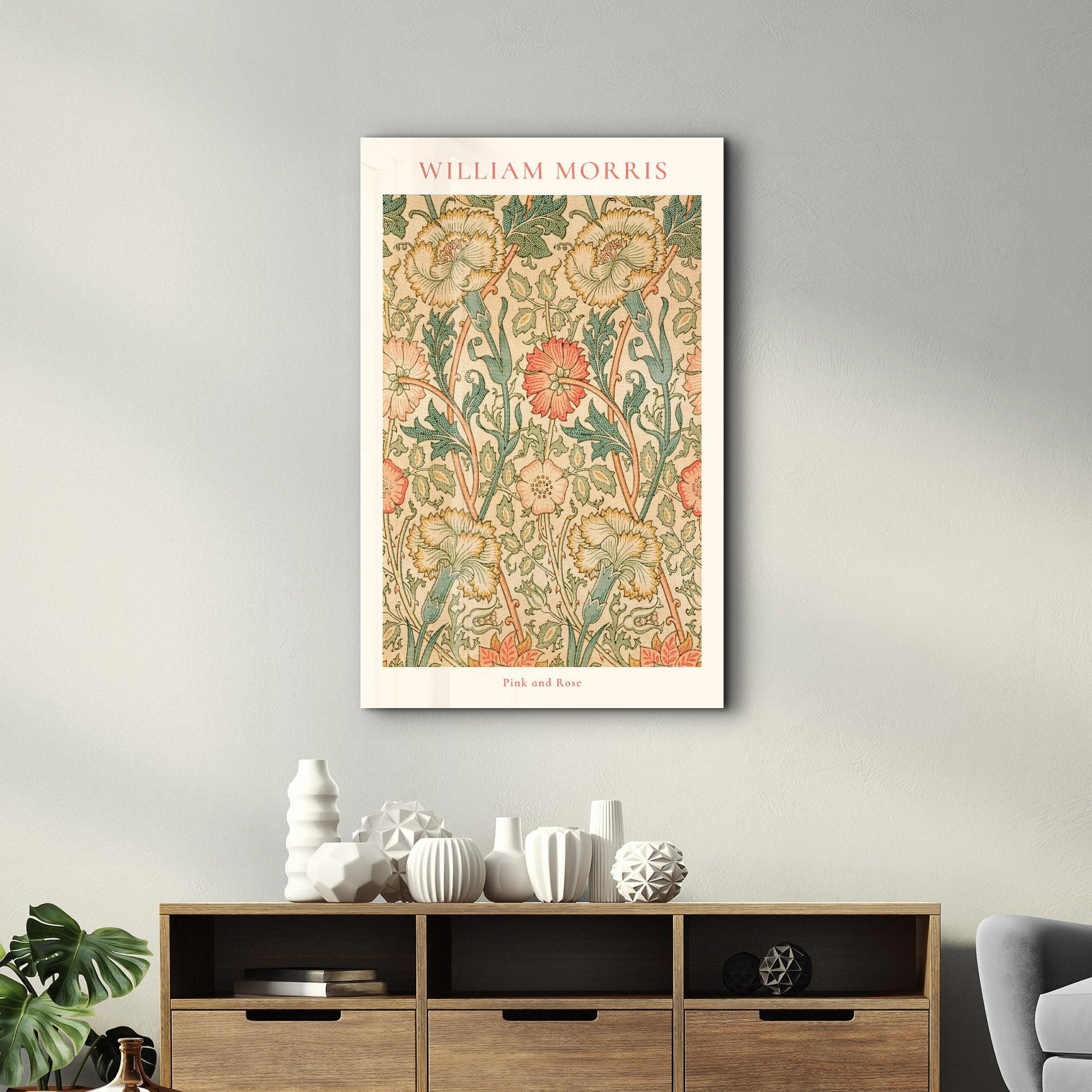 William Morris - Pink and Rose | Gallery Print Collection Glass Wall Art - Artdesigna