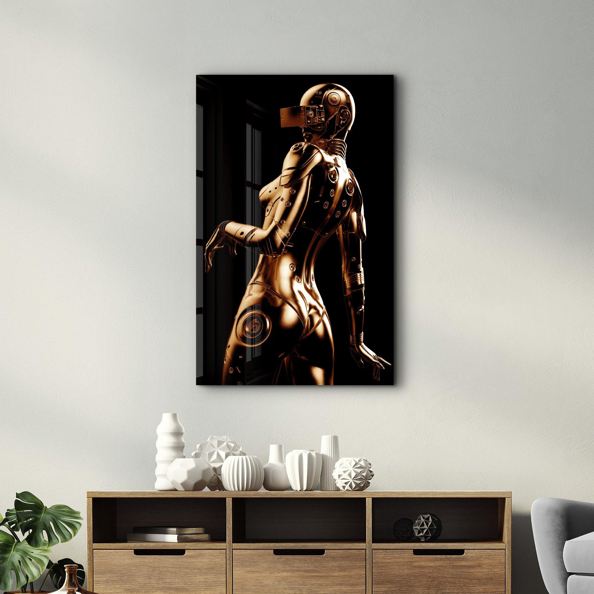 Robo Girl Gold | Designer's Collection Glass Wall Art - Artdesigna