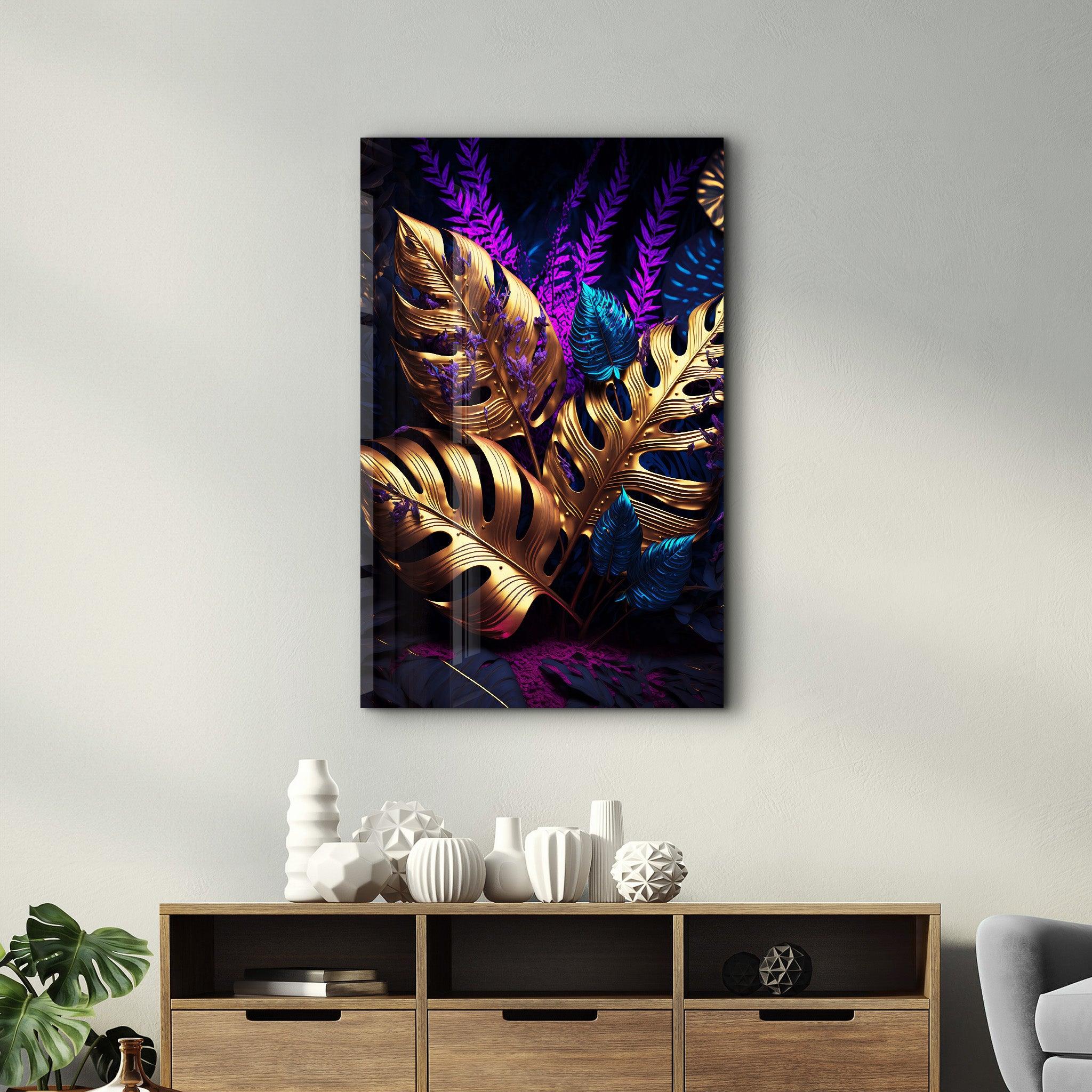 Golden Leaves | Secret World Collection Glass Wall Art - Artdesigna