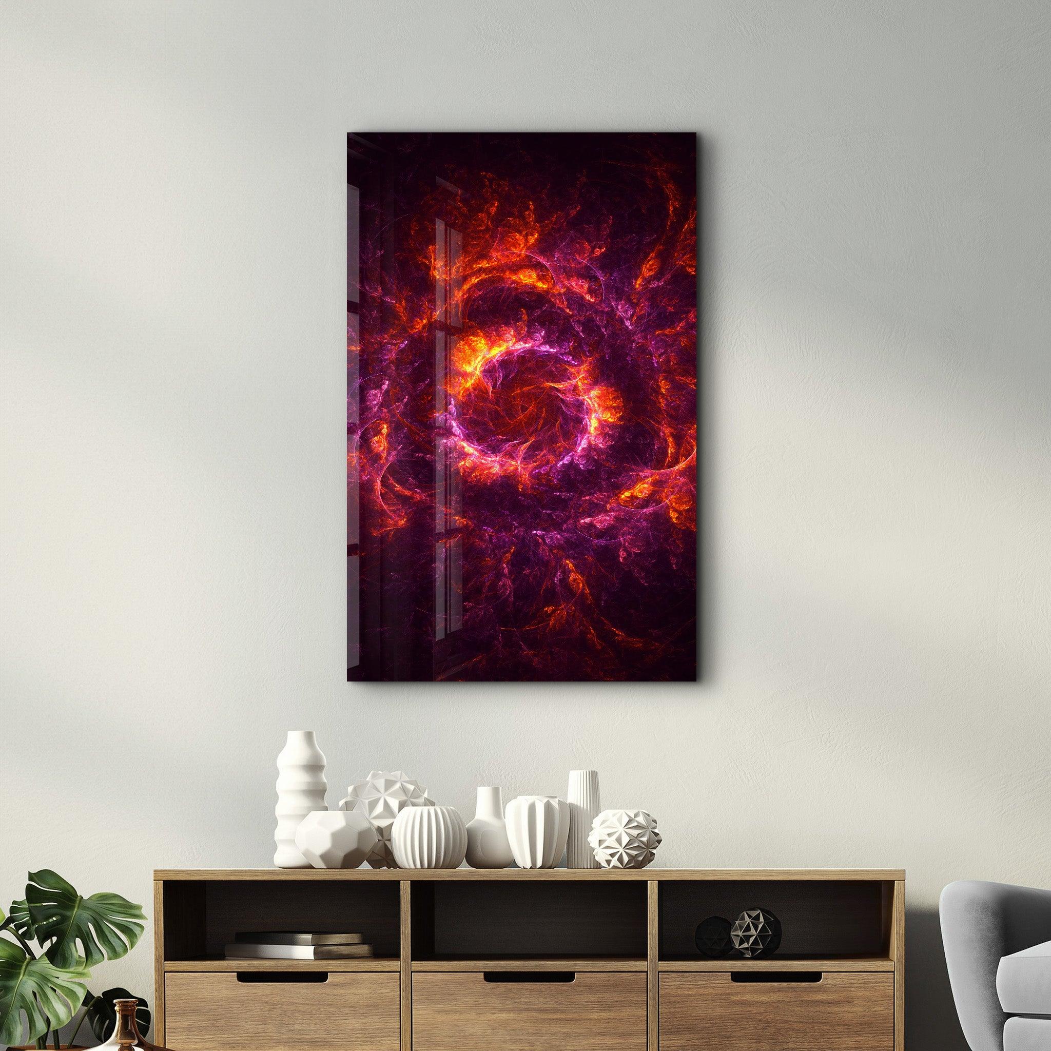 Purple & Red Flames | Glass Wall Art - Artdesigna