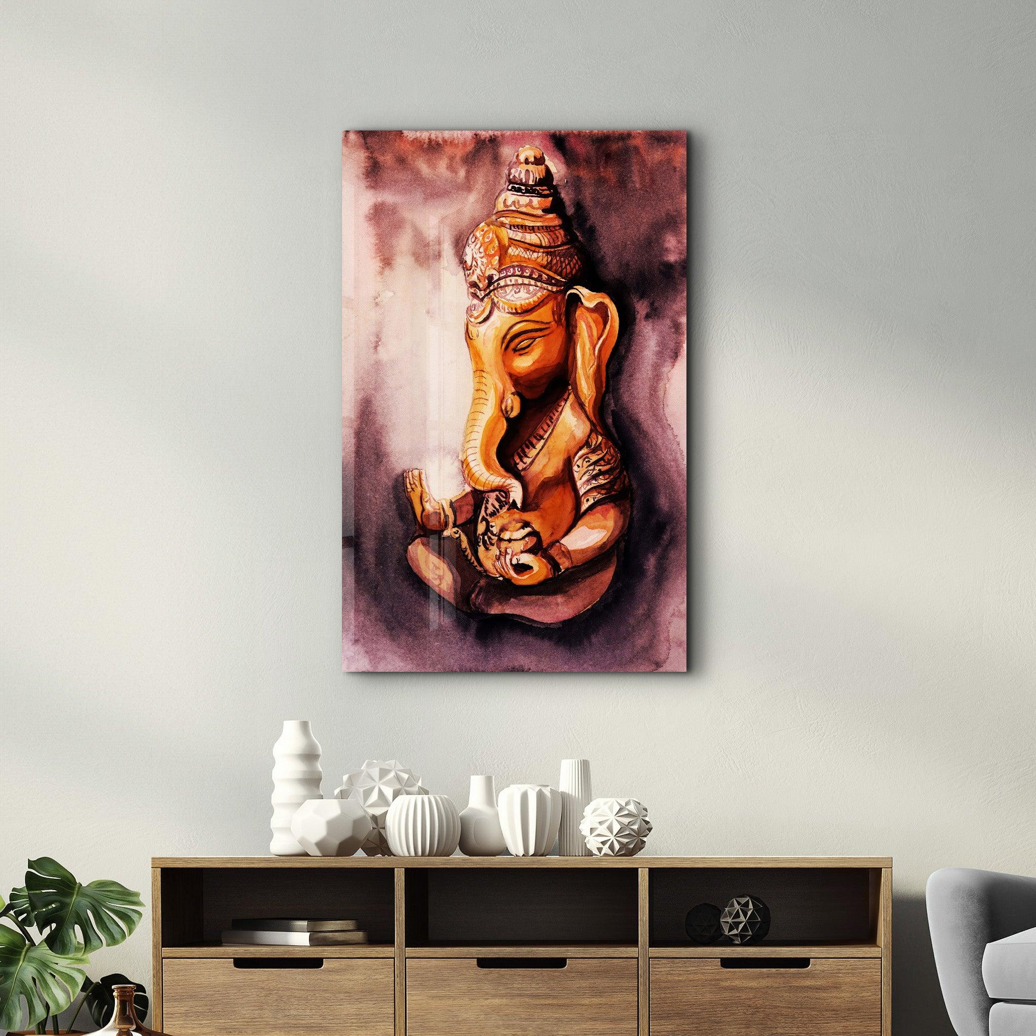 Indian Lord Ganesh | Glass Wall Art - Artdesigna